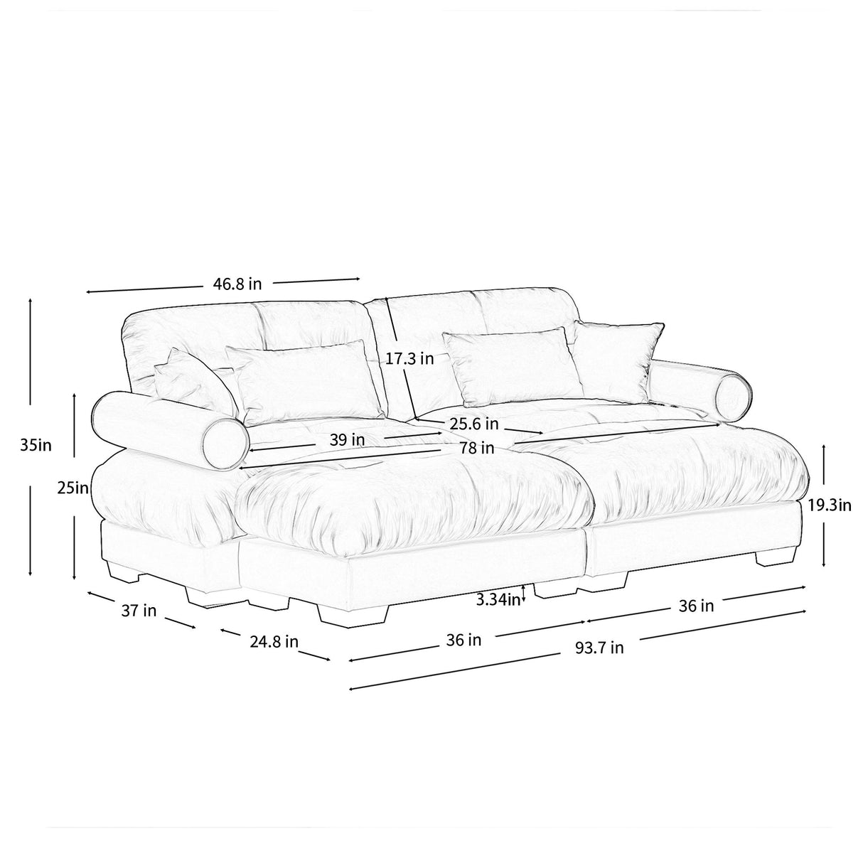 Super Comfort Oversized Modular Sectional Sofa With Movable Ottoman