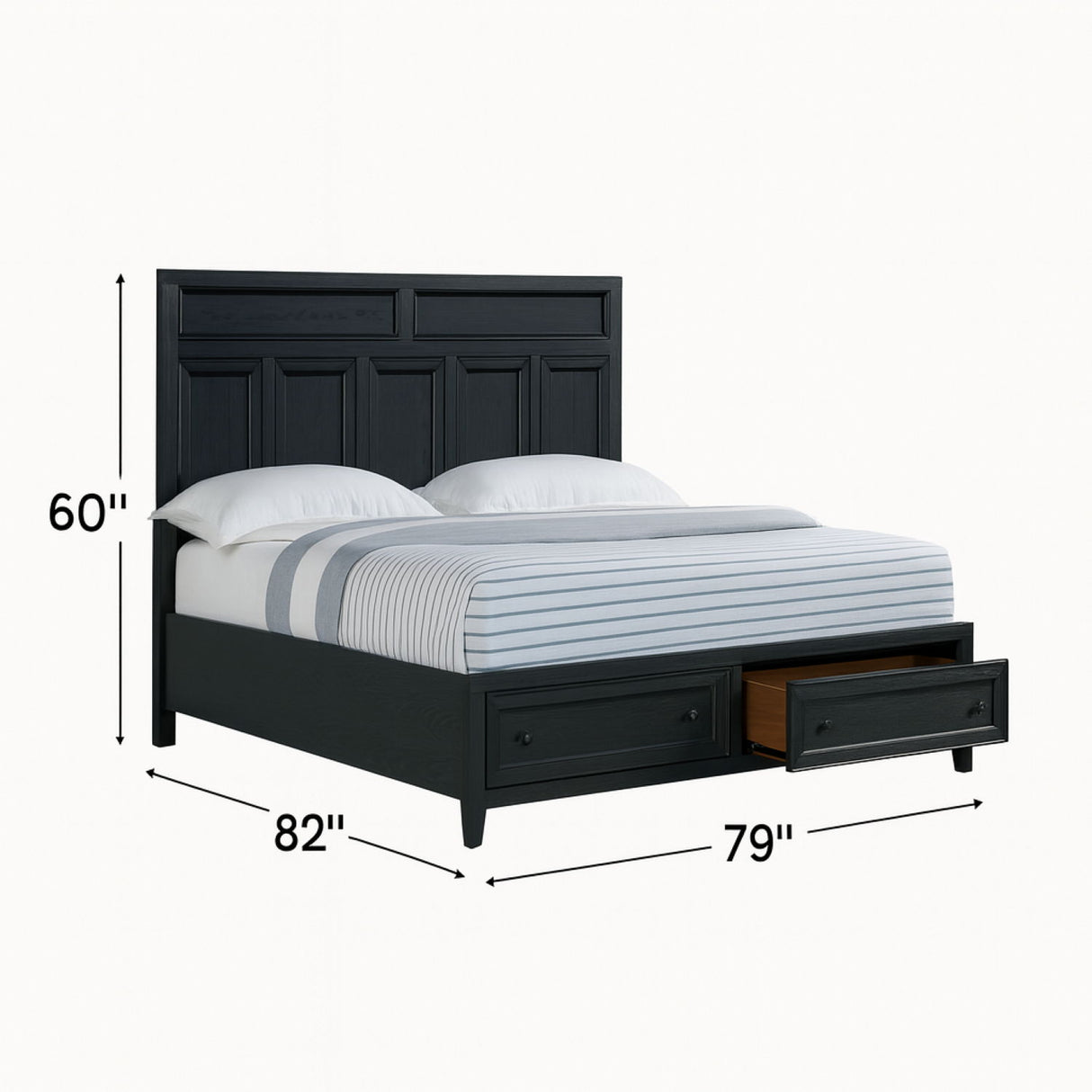 Storage Bed With Panel Headboard And Spacious Footboard Drawers