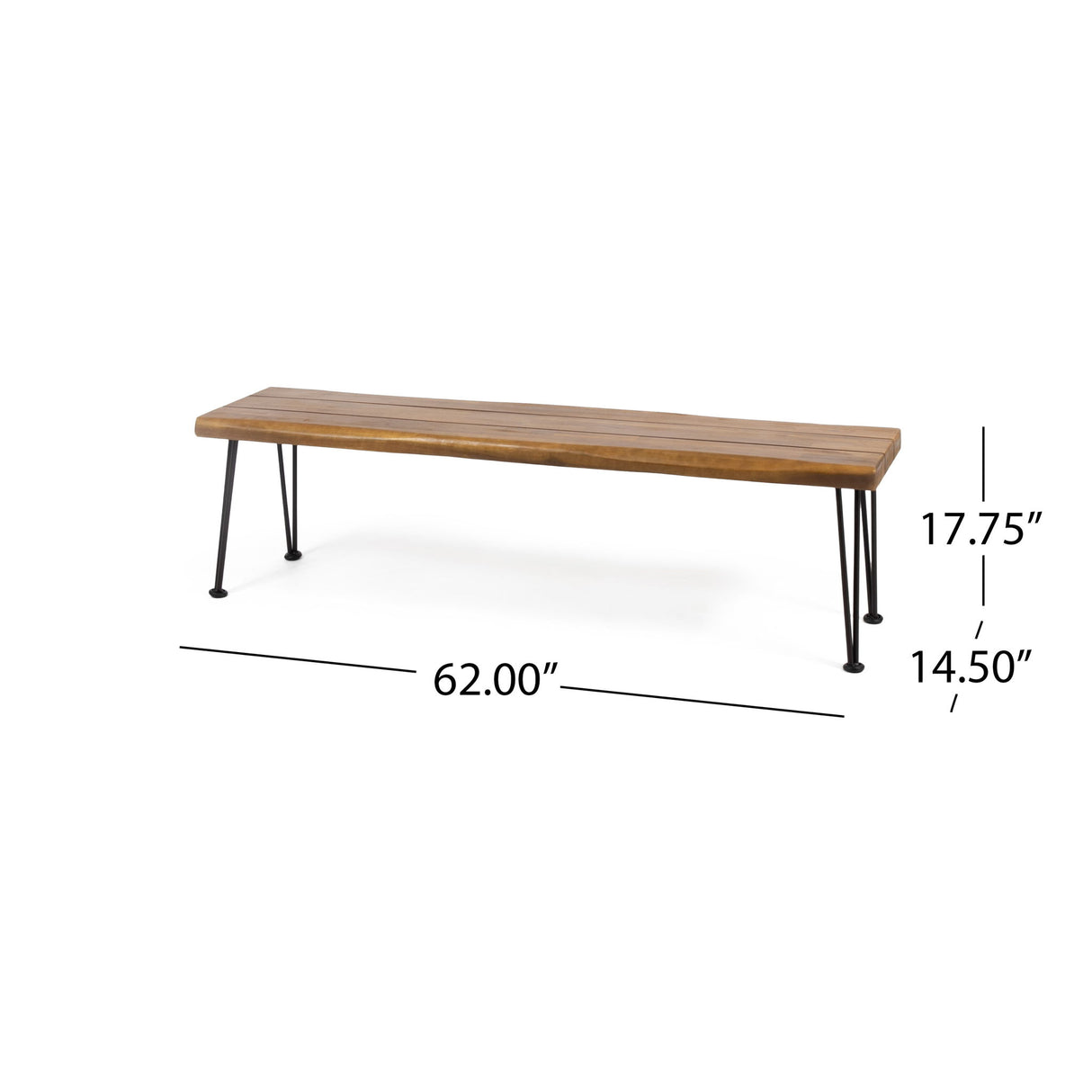 Zion - Industrial Wood And Metal Rectangular Bench With Faux Live Edge Design - Teak