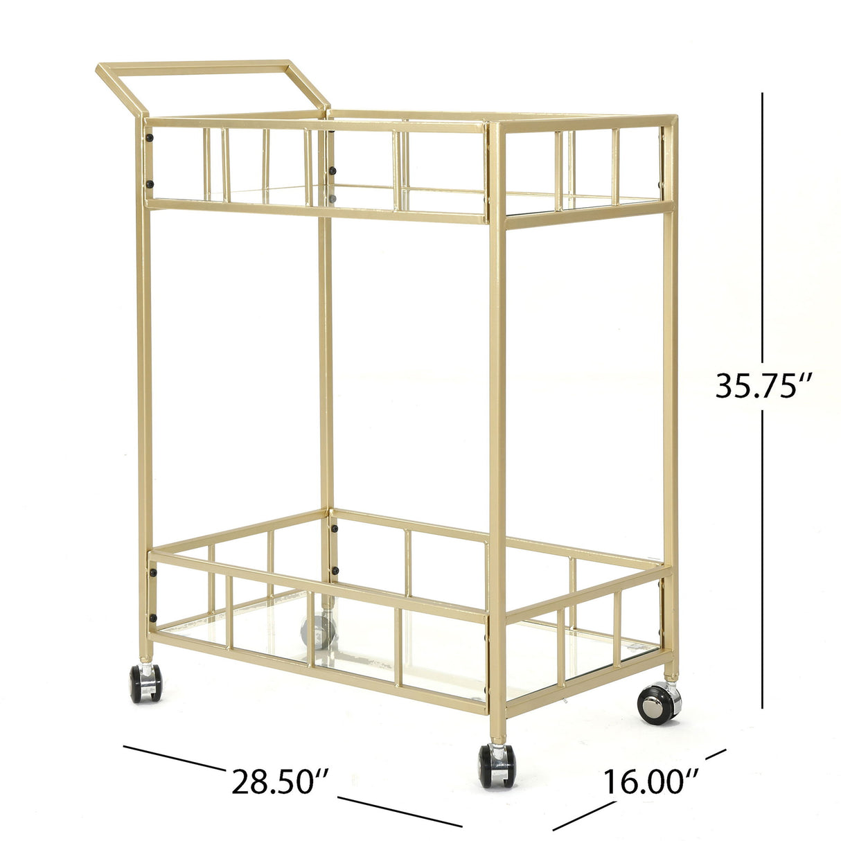 Modern Metal And Glass Bar Cart With Rolling Casters - Gold