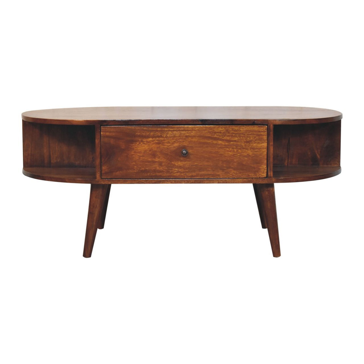 Oval Coffee Table With 1 Drawer - Chestnut