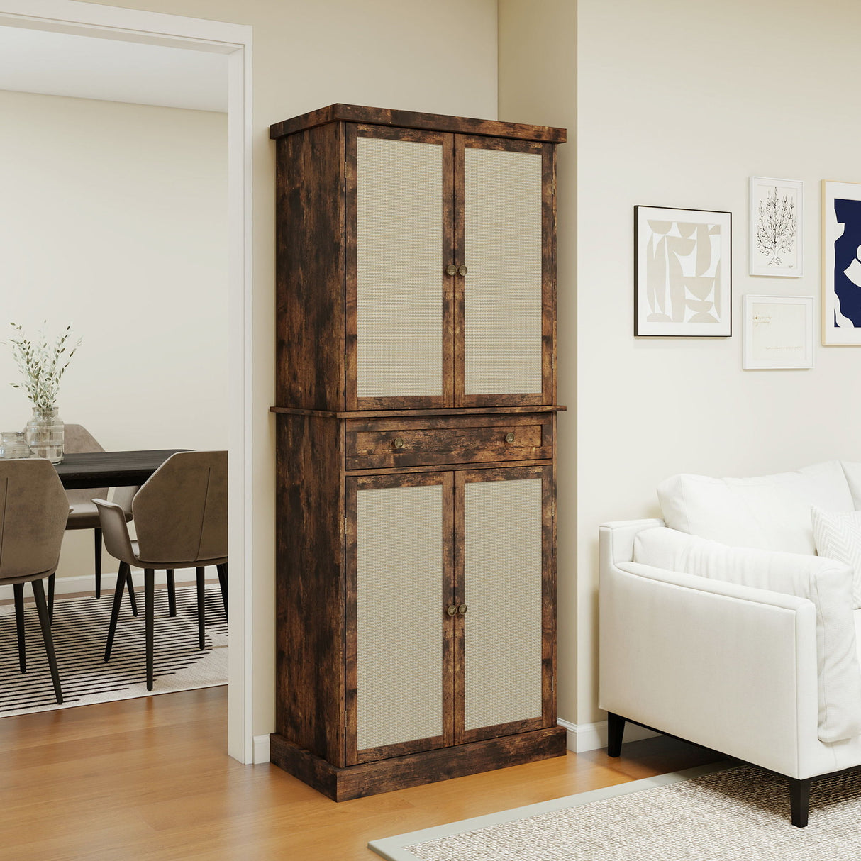 4 Door Storage Cabinet With 1 Drawer, With 4 Adjustable Inner Shelves