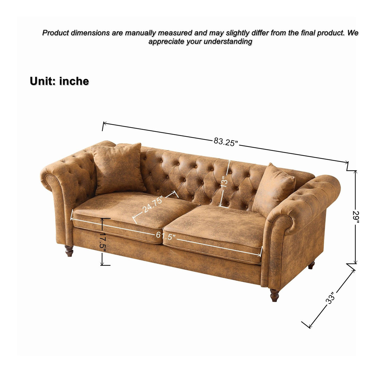 Chesterfield 3 And 2 Seater Sofa Set, High Tech Fabric Upholstered Couch For Living Room
