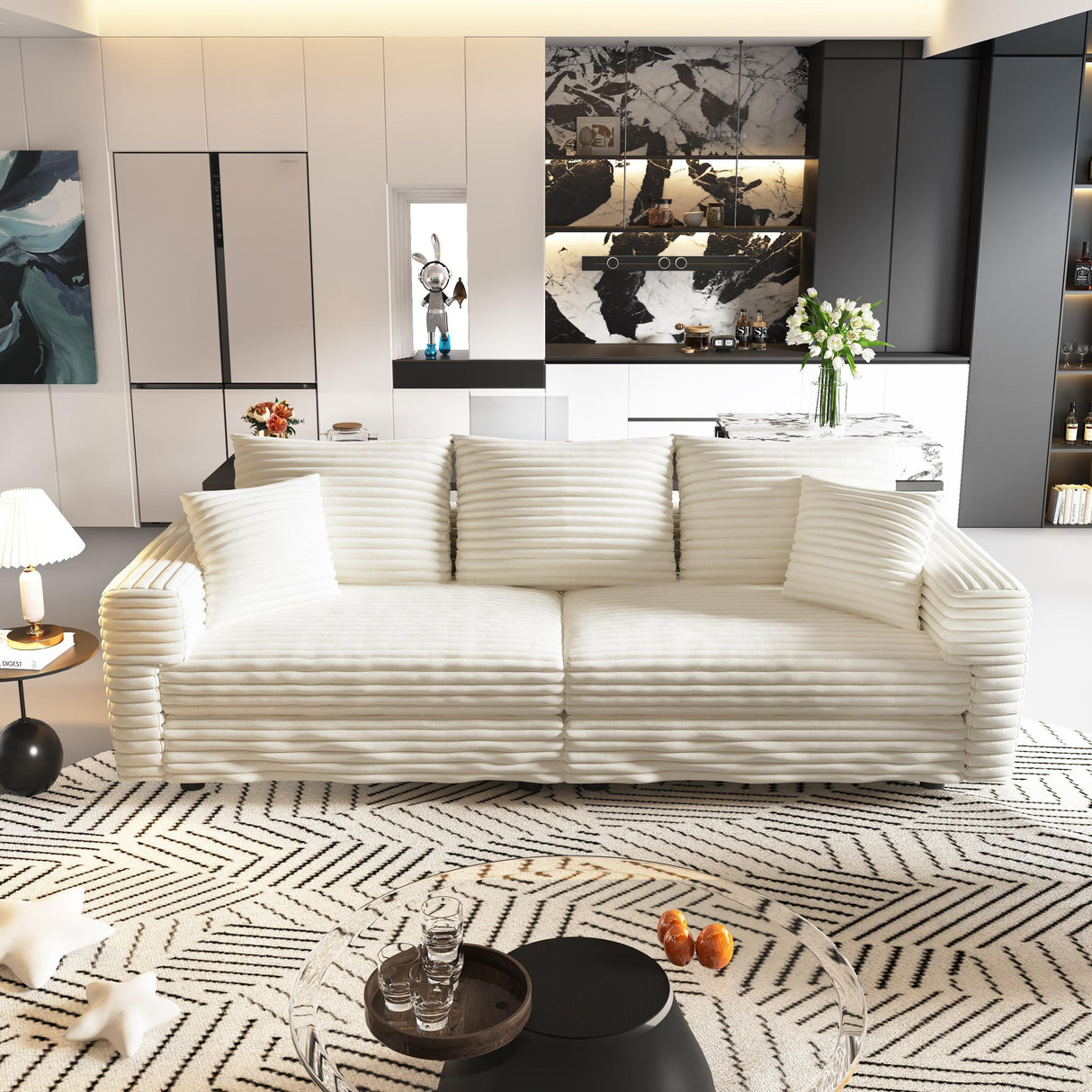 Plush Corduroy 4 Seat Sofa, Modern Comfy Upholstered Sofa Cloud Couch, Deep Seat Couches With Soft Pillows