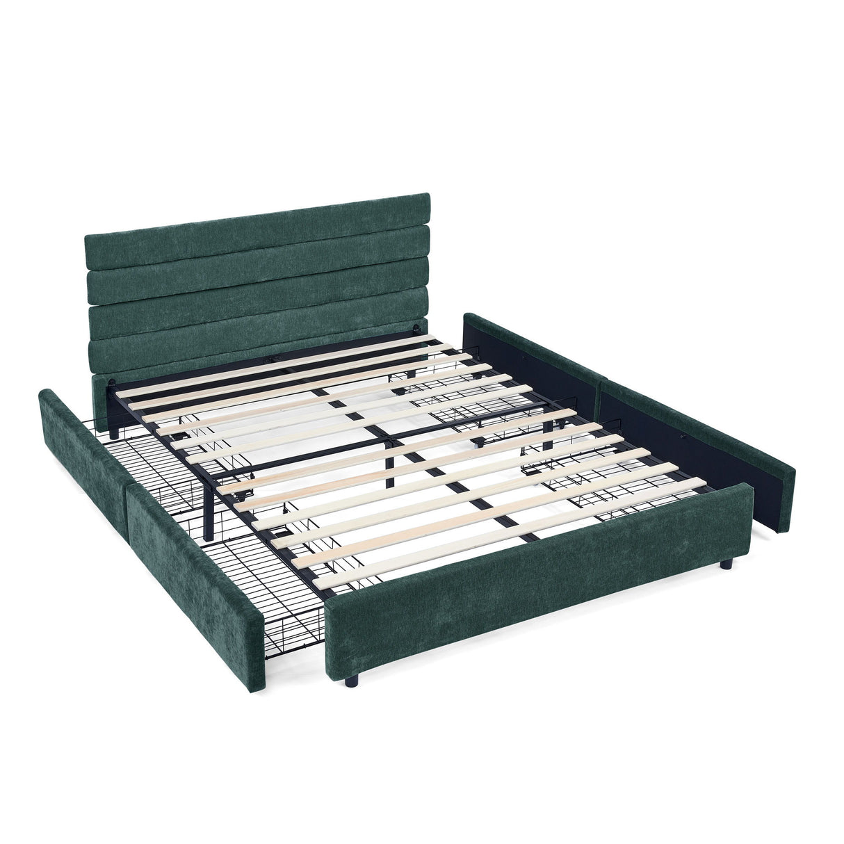 Modern Cushioned Bed Frame With Headboard And Drawers