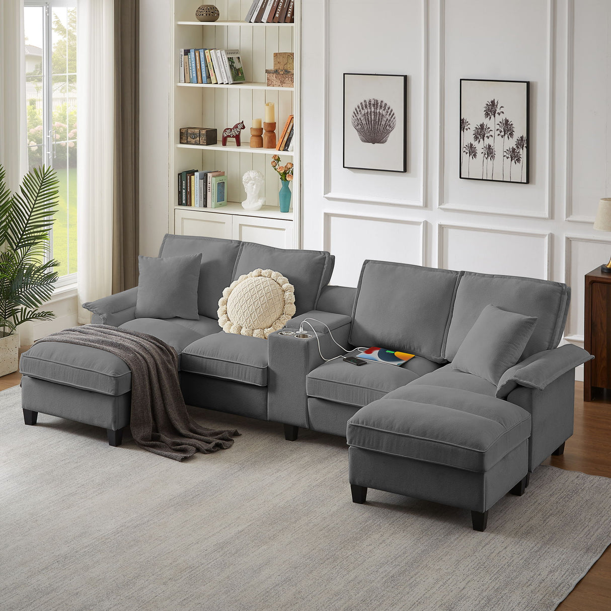 Modern U-Shaped Sectional Sofa Bed With Storage