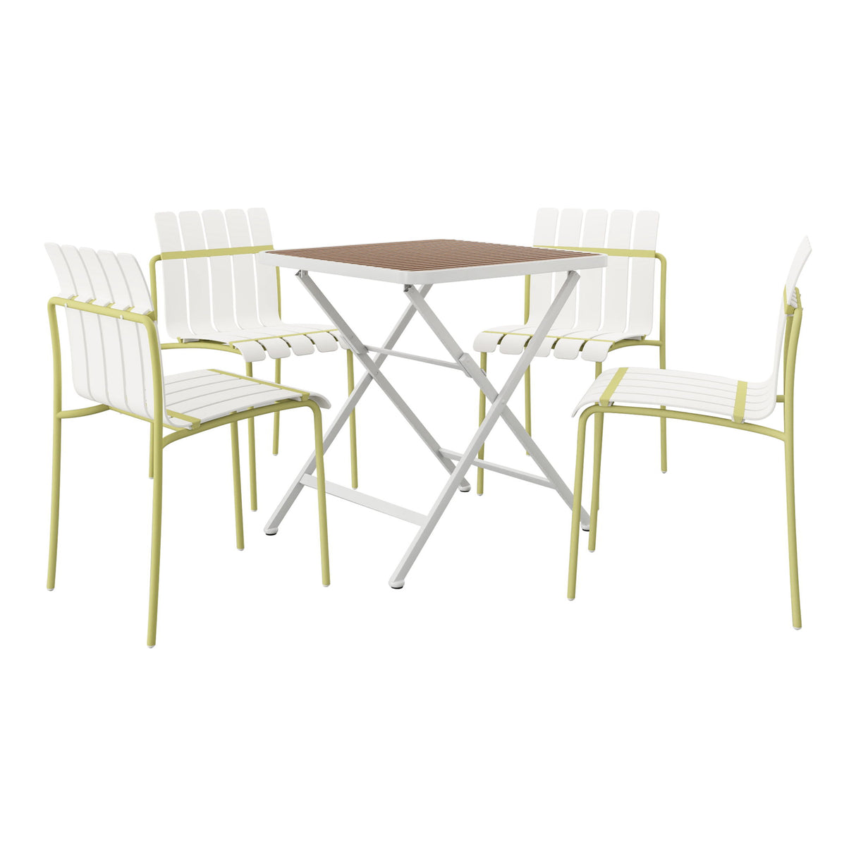 4 Piece Set Of Modern Color Block Designed Single Chairs With Folding Square Table