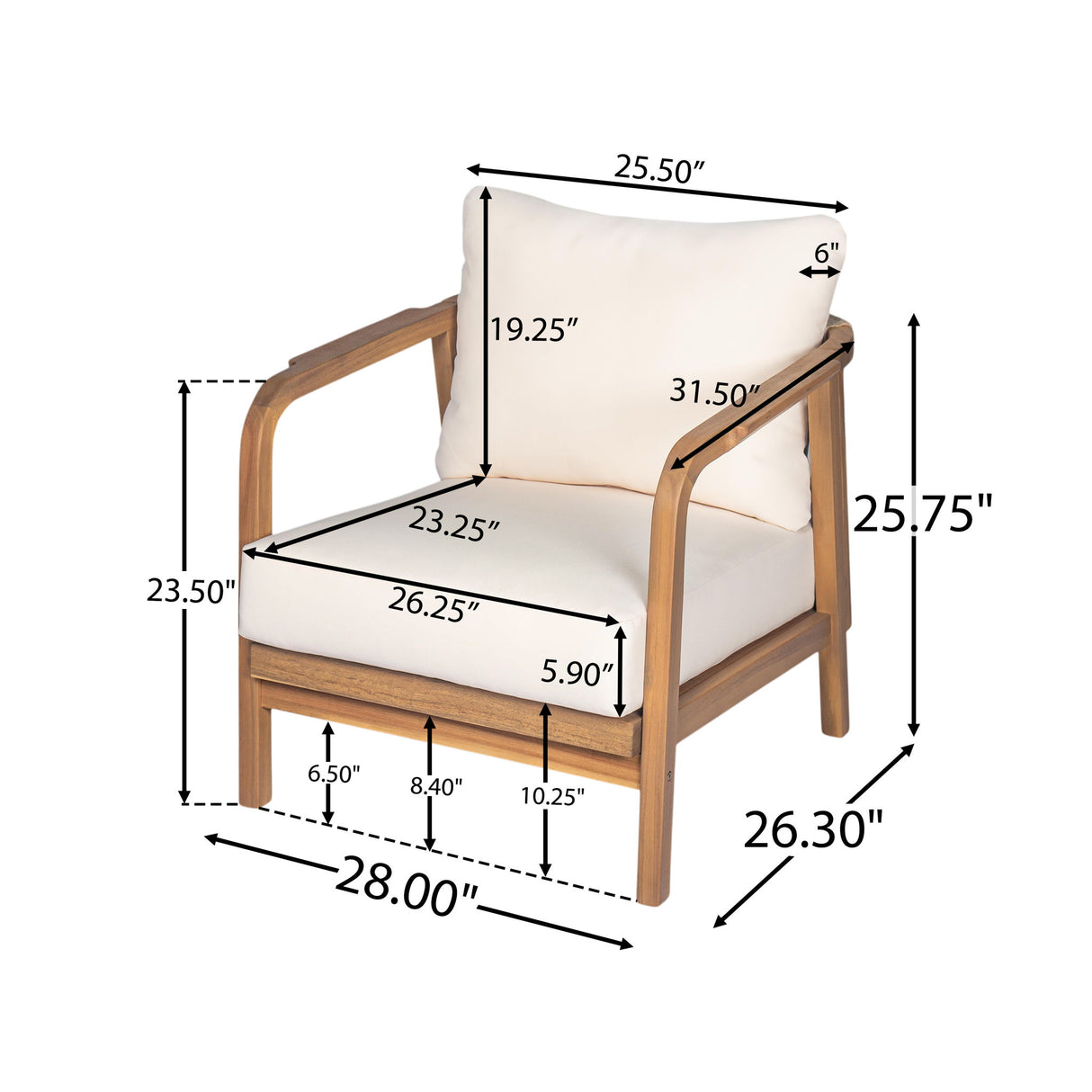 Outdoor Lounge Chair With Woven Backrest, Solid Wood Frame, Comfortable Cushions