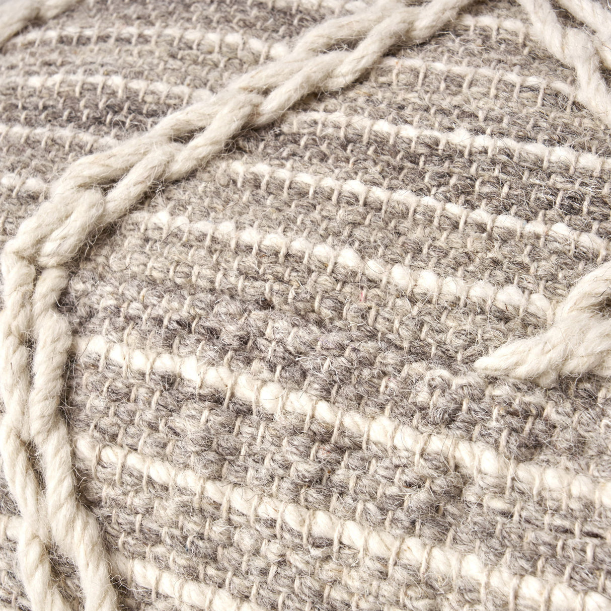 Modern Wool Rope Square Pouf Ottoman Floor Cushion - Gray / Ivory