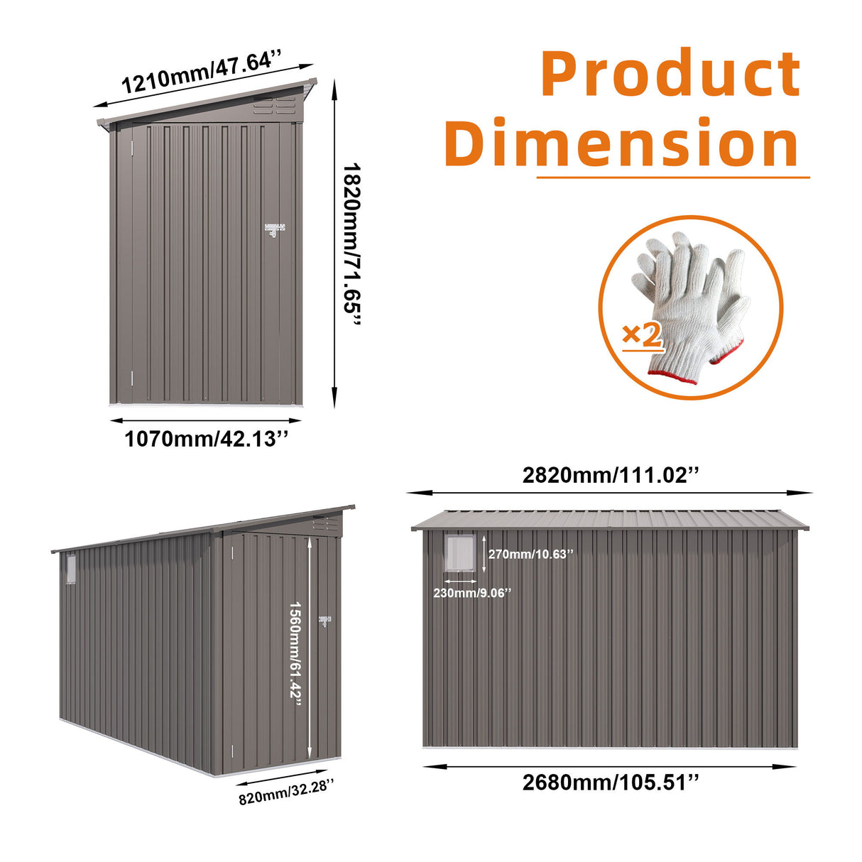 Metal Outdoor Storage Shed 4 X 9 Ft With Sloping Roof, Vents, And Side Door - Gray