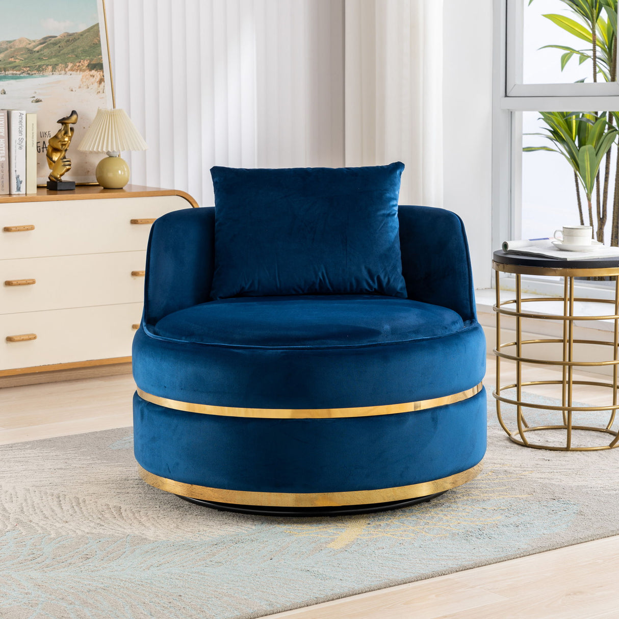 360 Degree Swivel Over Sized Upholstered Barrel Chair