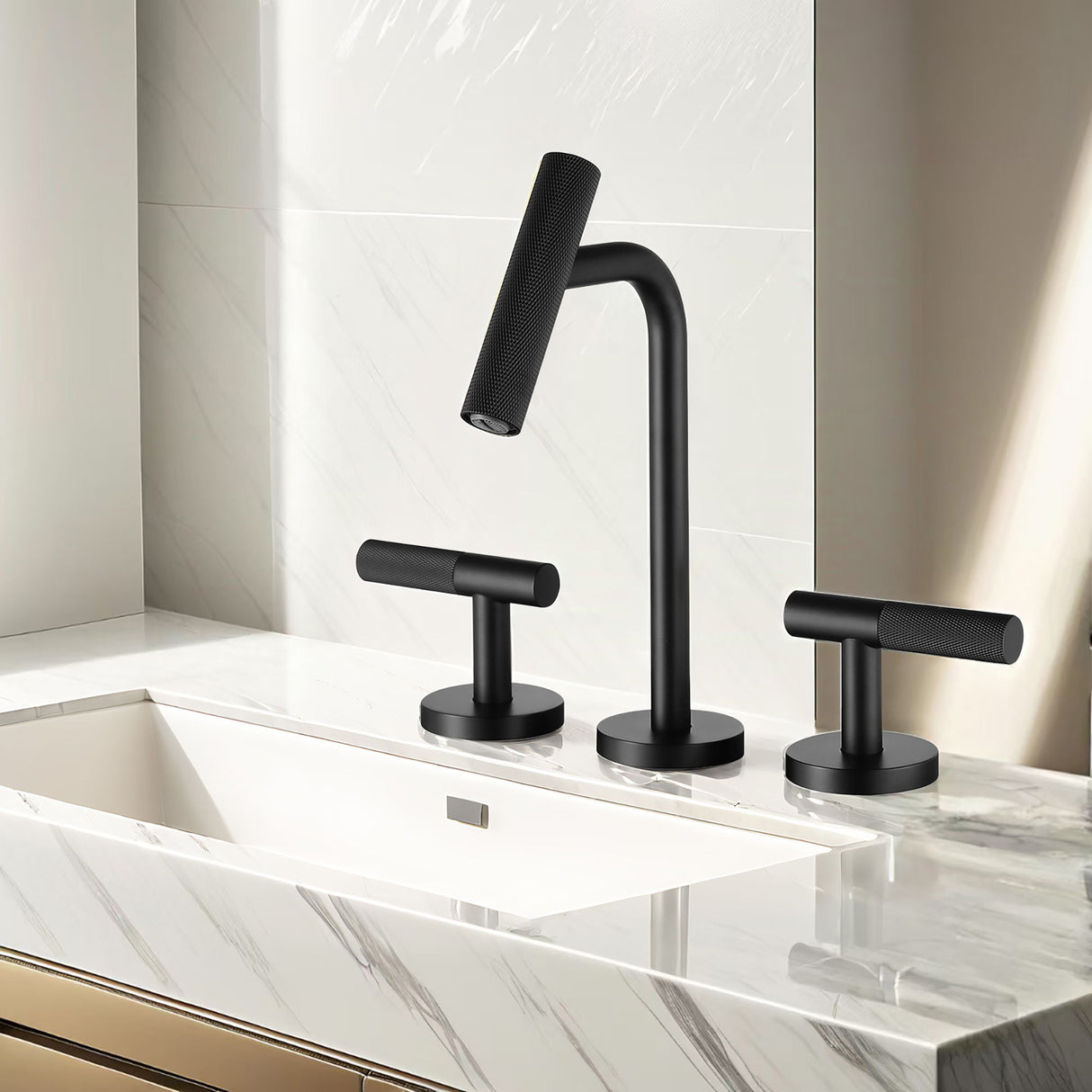 2 Handles Widespread 8" Bathroom Faucet With Solid Brass Construction - Matte Black