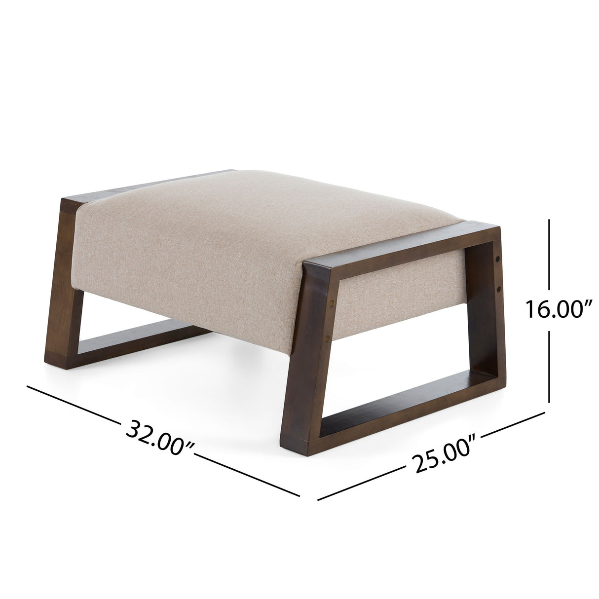 Sleek And Stylish Ottoman Polyester With Rubberwood Legs - Beige