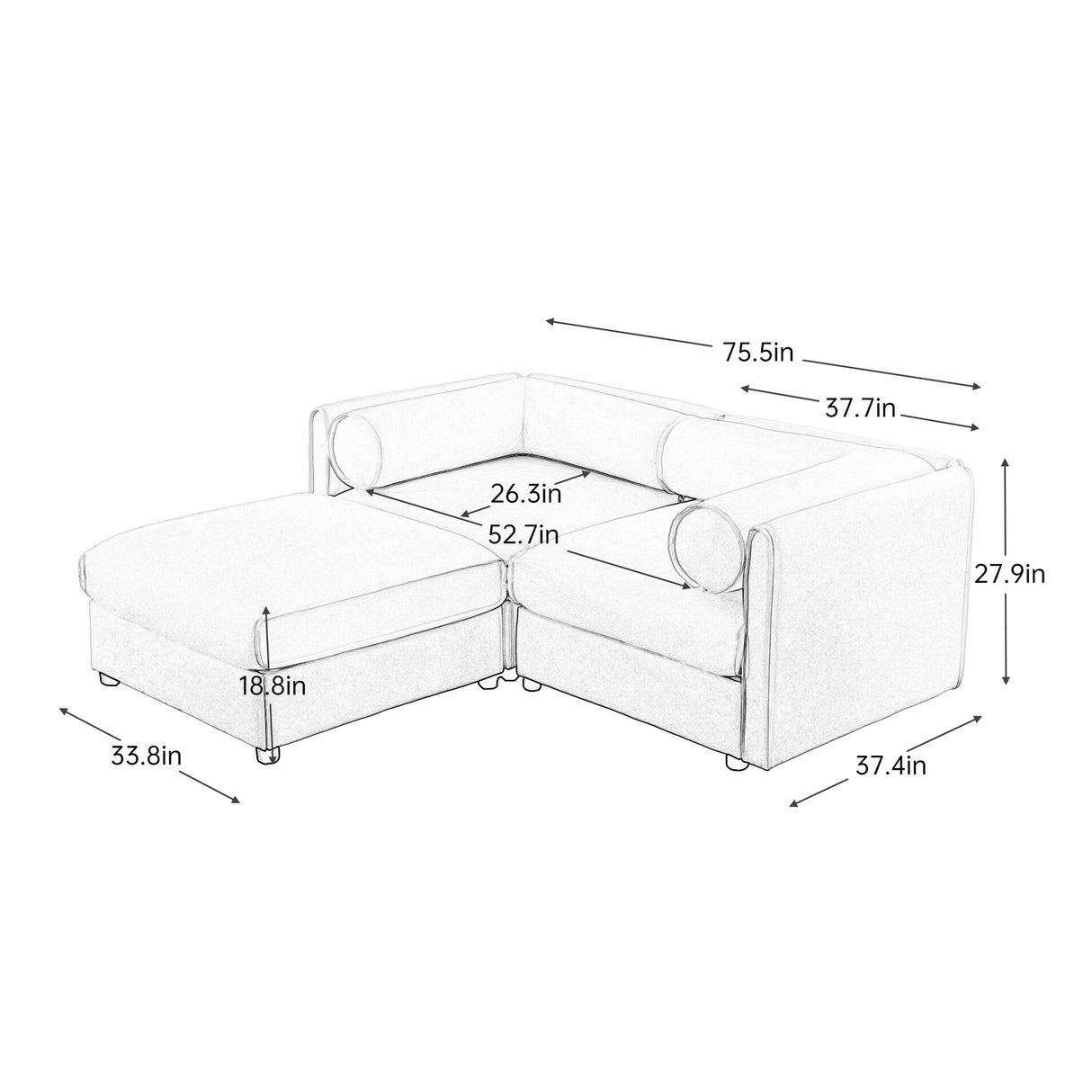 Contemporary Elegant White Chenille Sofa With Storage And Ottoman