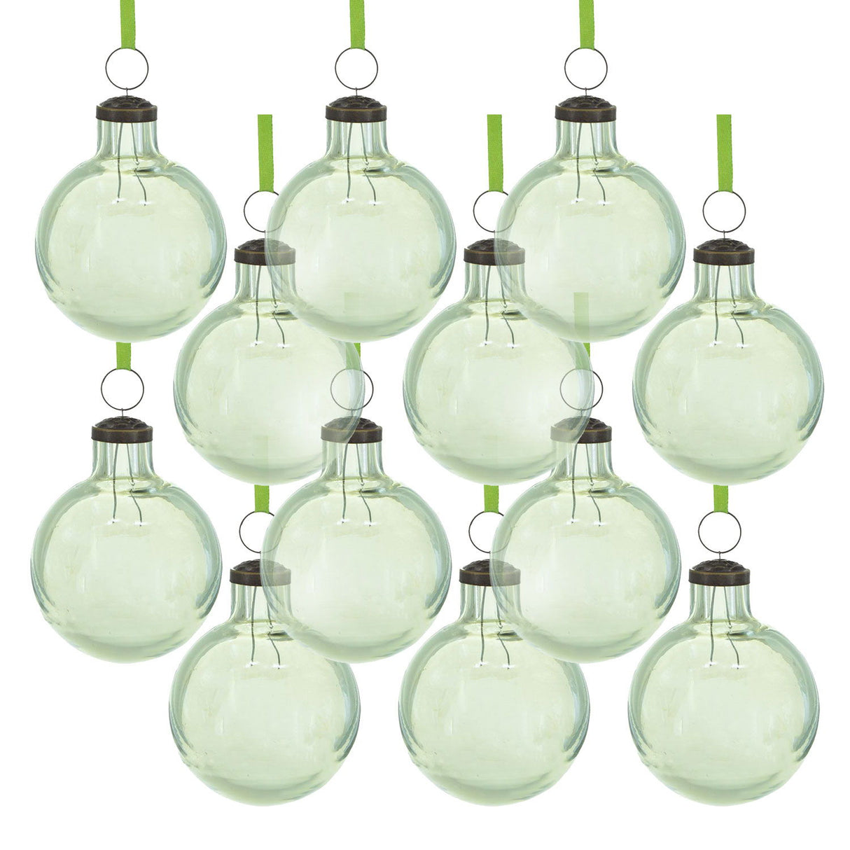 Long Neck Ball Ornaments, Glass Decorative Hanging Ball Christmas Tree Ornaments For Holiday Party Decorations (Set of 12) - Green