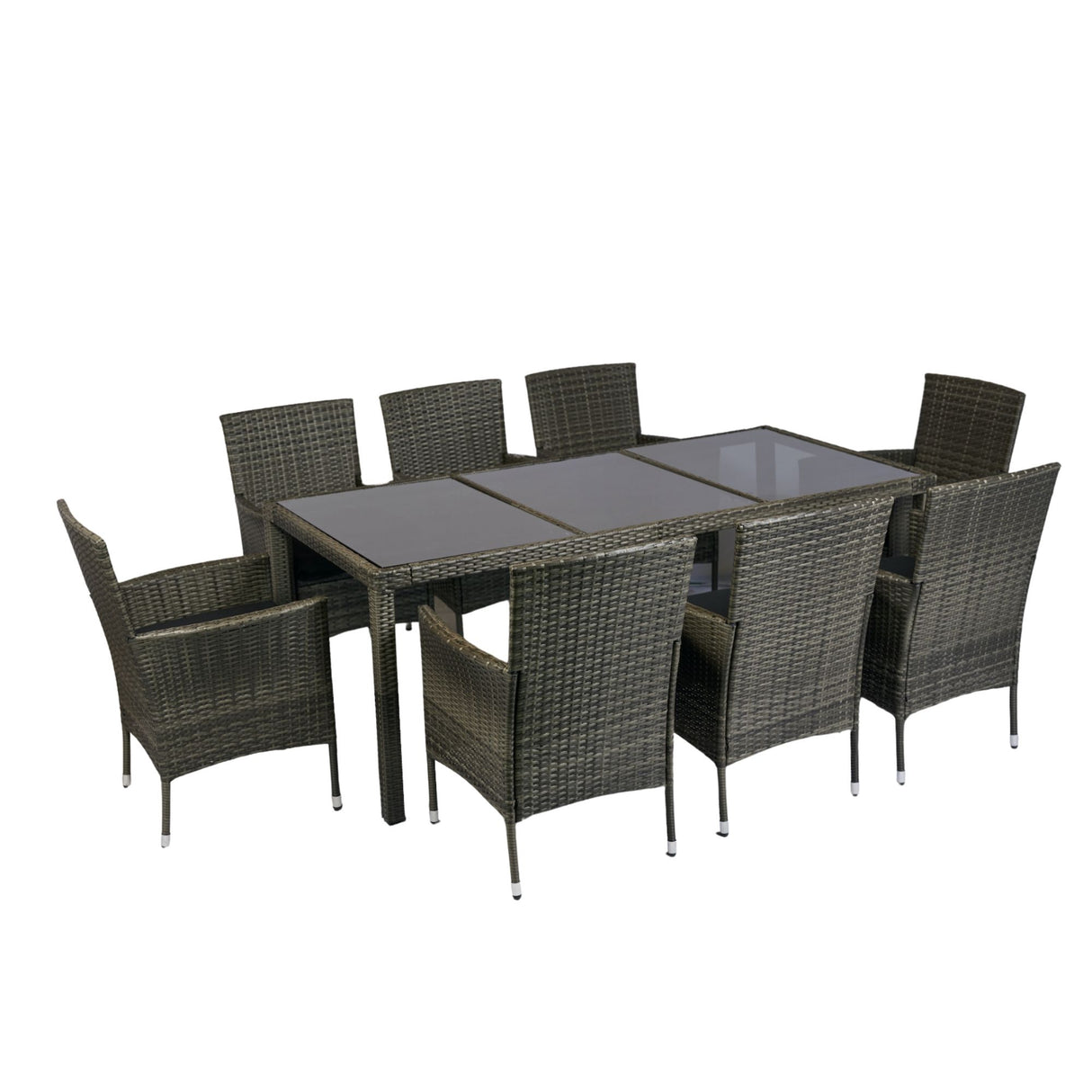 9 Piece Outdoor Patio Wicker Dining Set Patio Wicker Furniture Dining Set Glass Top - Gray / Black