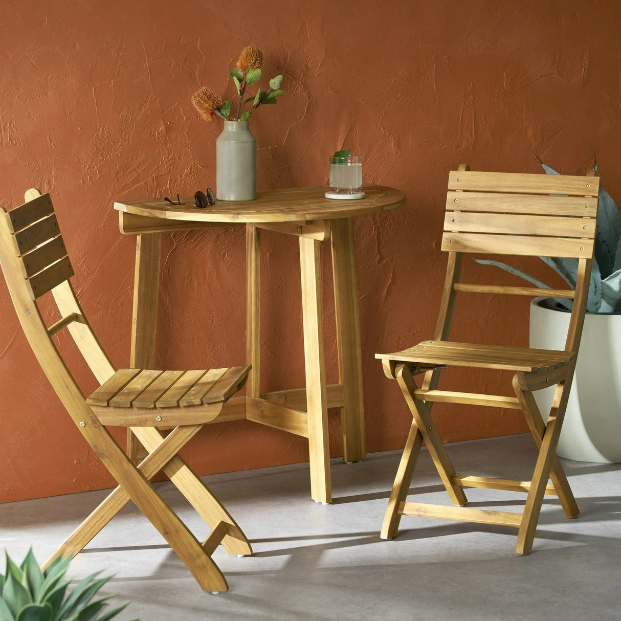 Outdoor 3 Piece Half Round Folding Bistro Set