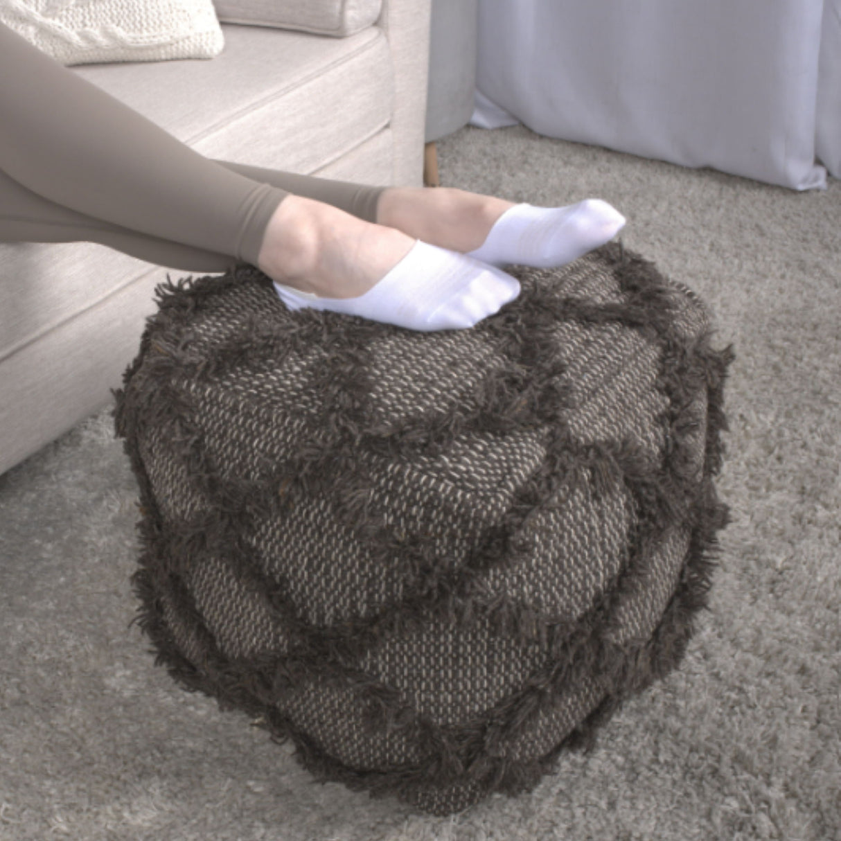 Jumanji - Handcrafted Wool And Cotton Pouf - Brown