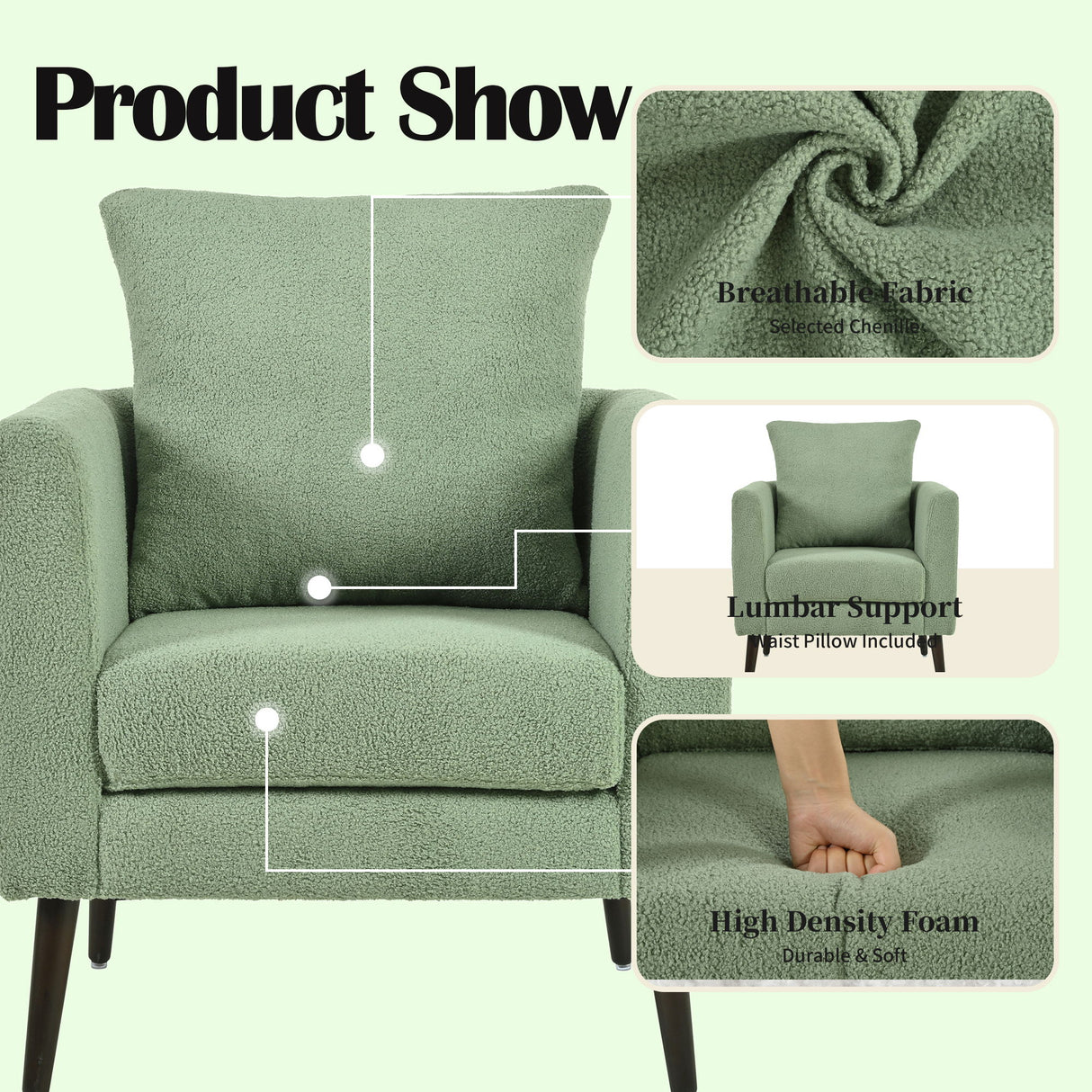 Modern Accent Upholstered Armchair With Pillow