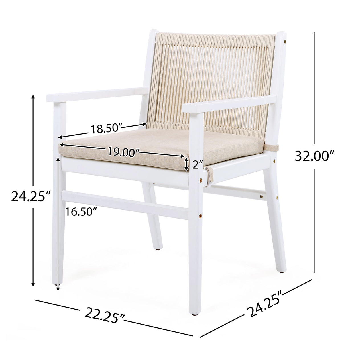 Outdoor Acacia Wood Patio Dining Armchair (Set of 2)