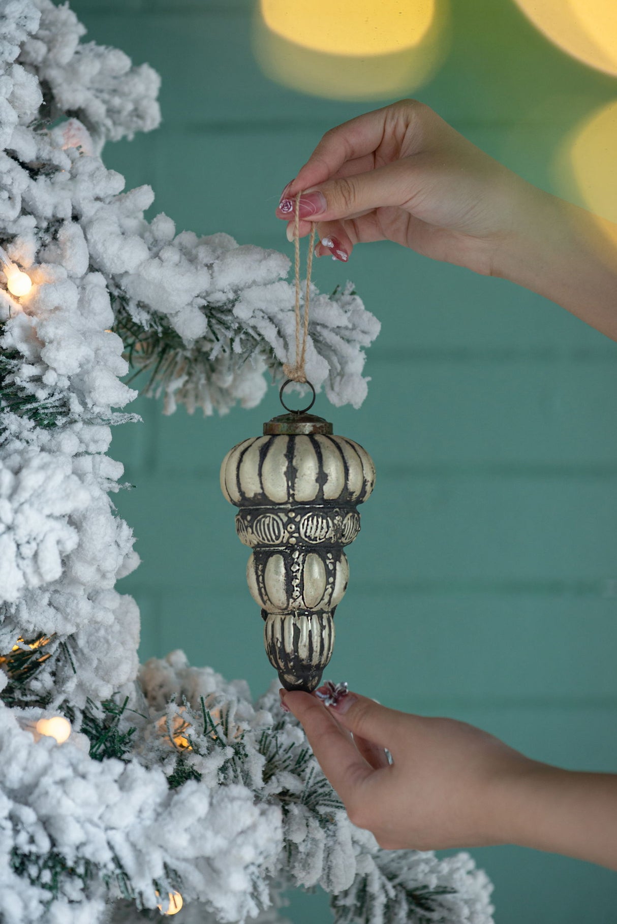 Tear Drop Ornament, Glass Decorative Hanging Christmas Tree Ornaments For Holiday Party Decorations (Set of 6) - Silver