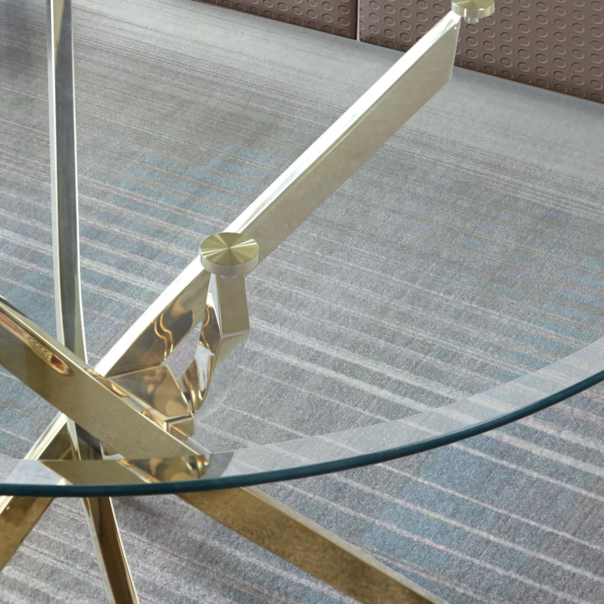 Contemporary Round Clear Dining Tempered Glass Table With Gold Finish Stainless Steel Legs - Gold