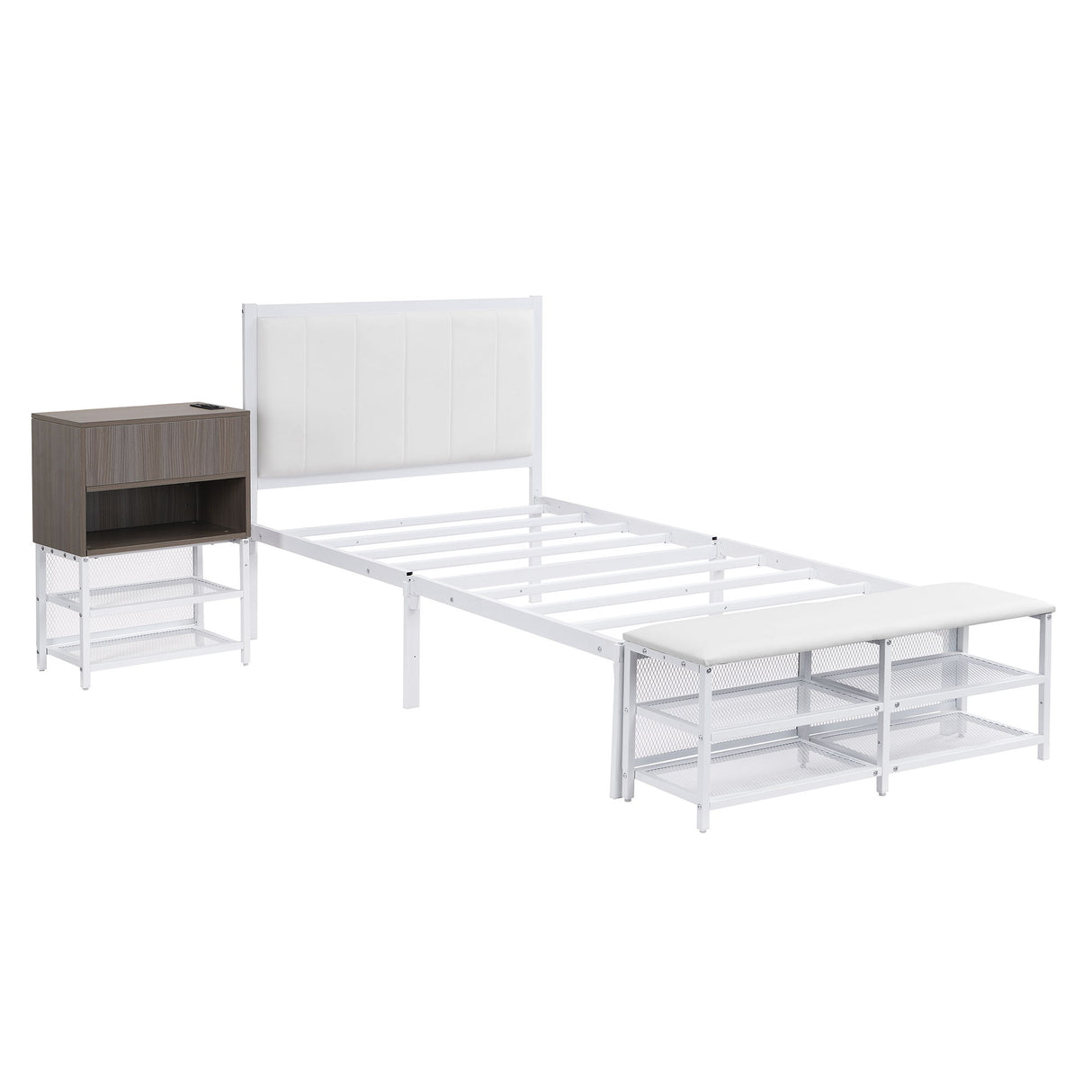 Platform Bed With 2 Tier Storage Shelves, Storage Cabinet
