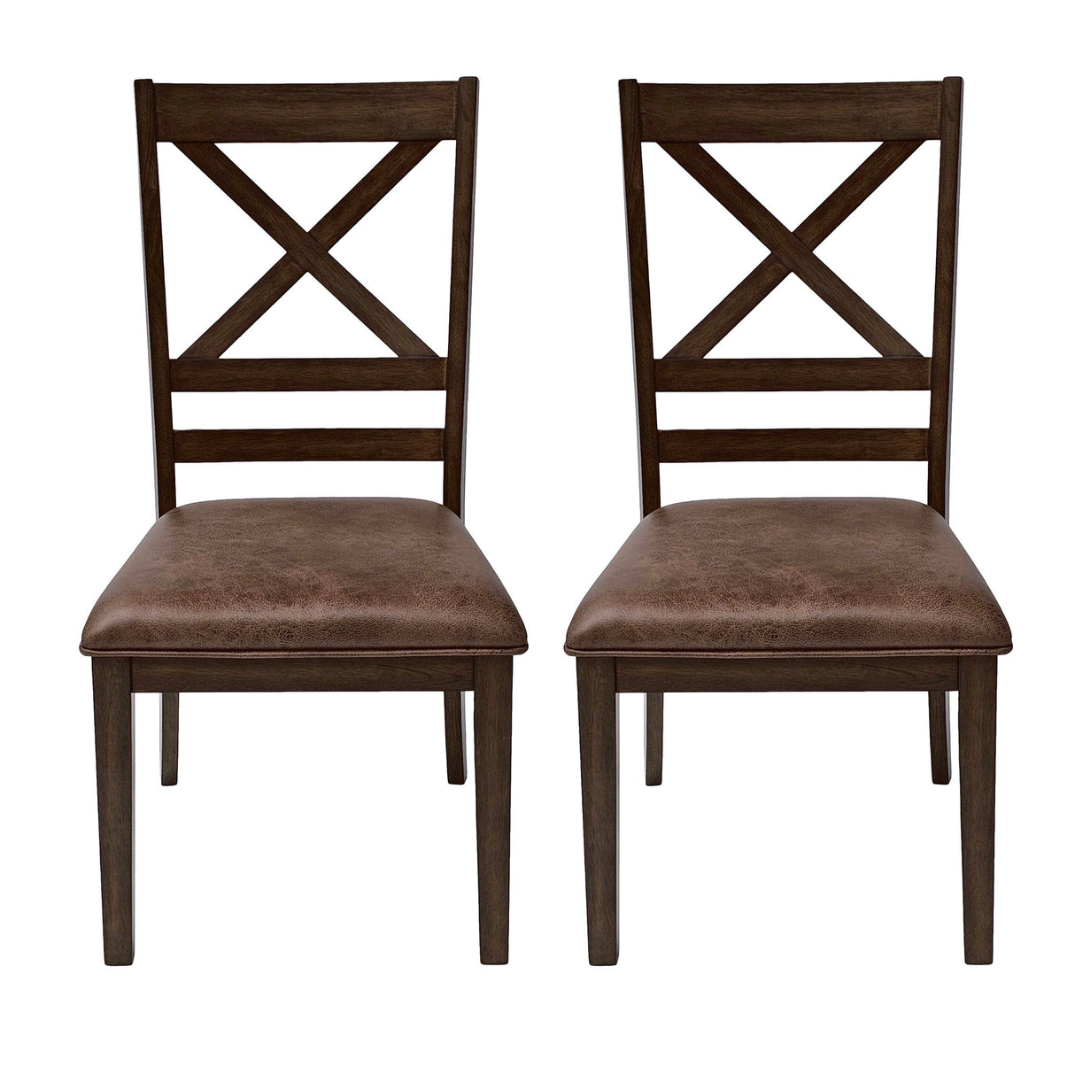 Country Style Dining Chairs (Set of 2) With Cross Back Design - Brown