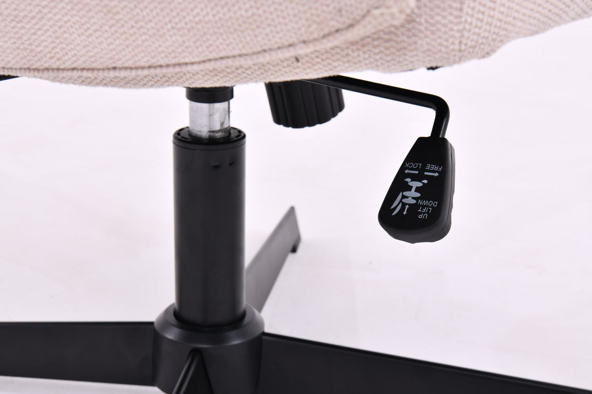 Cross Legged Office Chair, Wide Comfty Desk Chair, Vanity Home Chair No Wheels Armless Computer Task Chair, Swivel And Height Adjustable - Beige