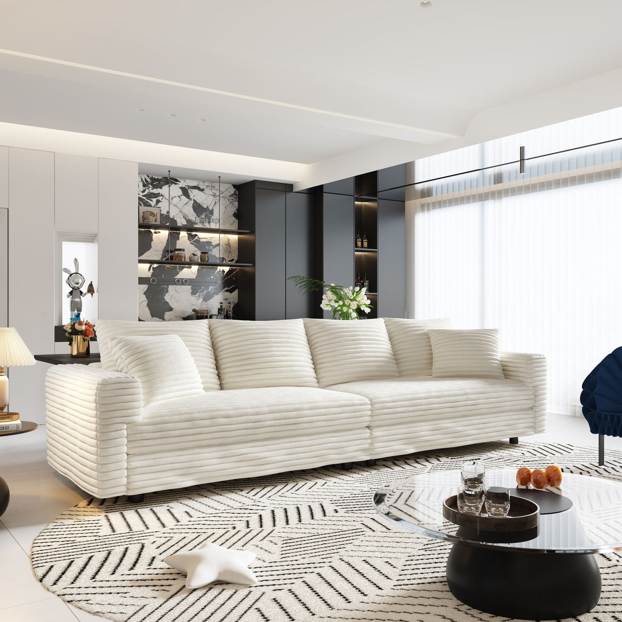 Plush Corduroy 4 Seat Sofa, Modern Comfy Upholstered Sofa Cloud Couch, Deep Seat Couches With Soft Pillows