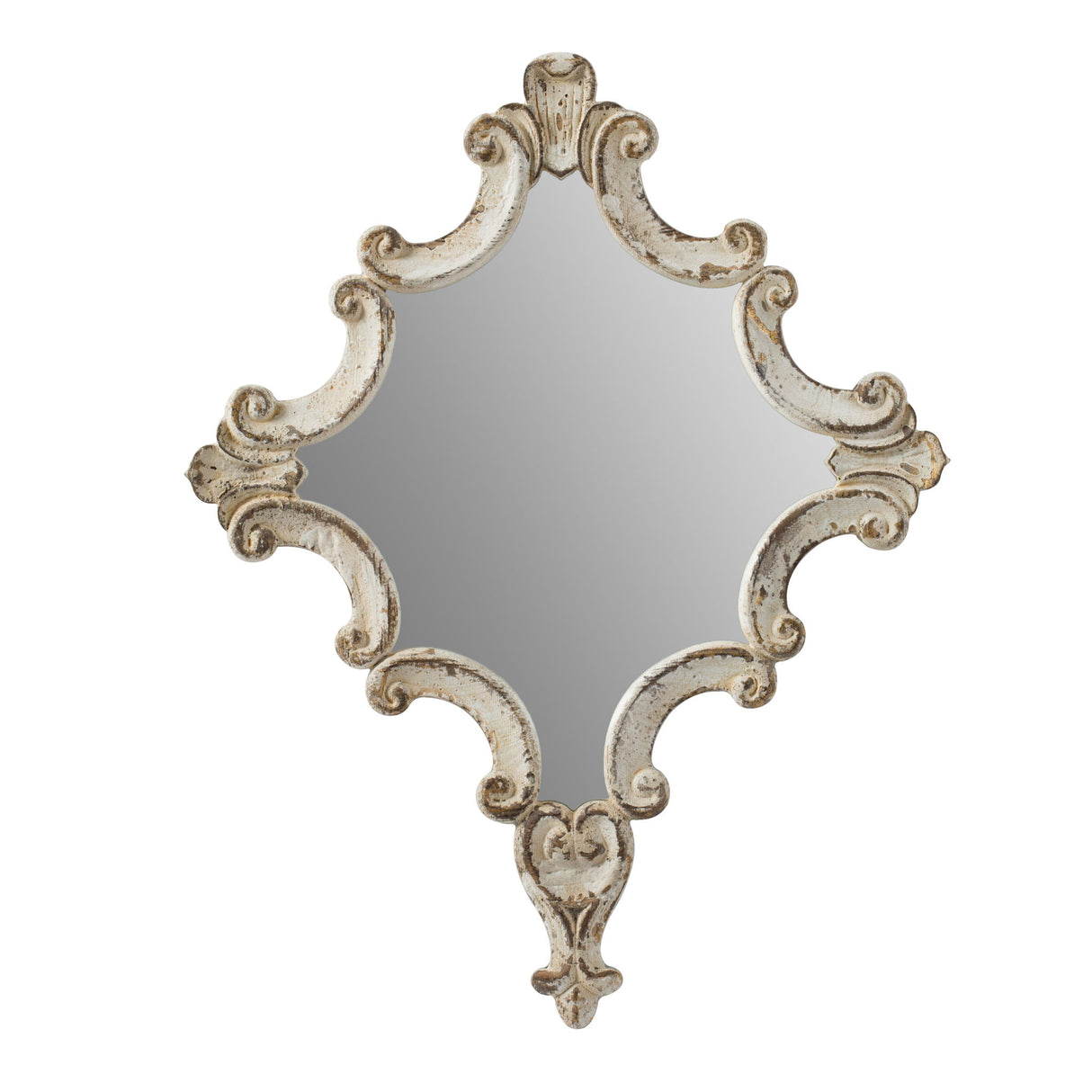 Artistic Diamond Scrollwork Mirror, Home Accent Mirror For Living Room, Entryway, Bedroom, Office - Antique White