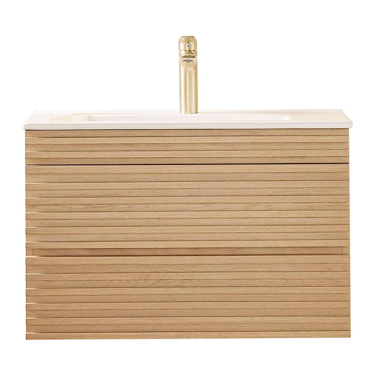 Wall Mounted & Floating Single Vanity With Ceramic Sink - Natural Walnut