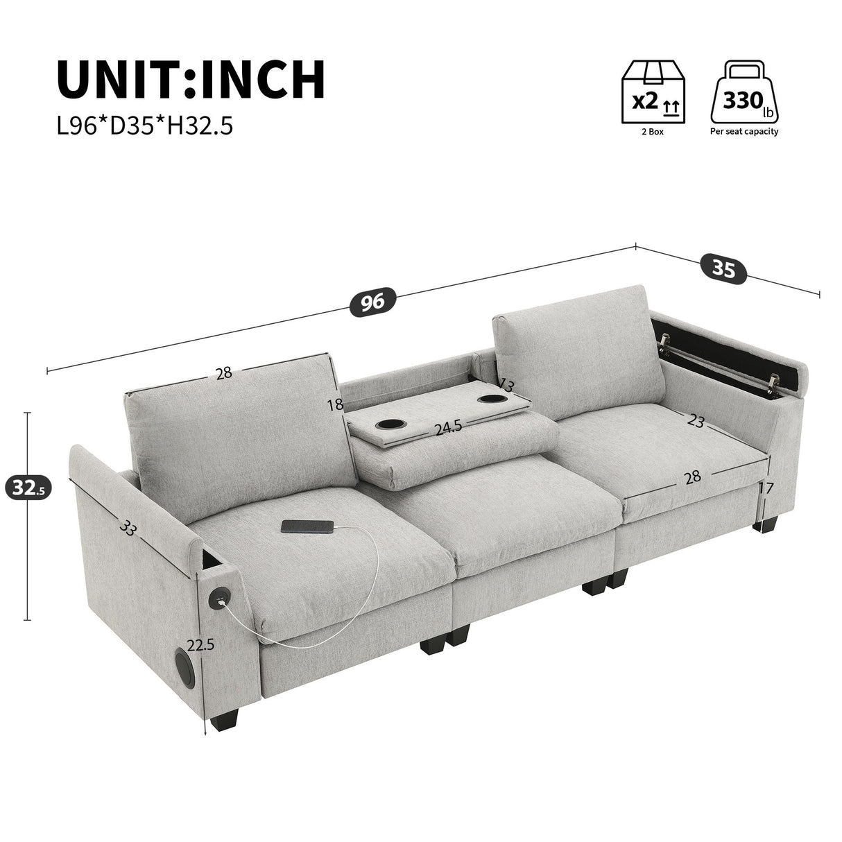 Sectional With Bluetooth Speaker Comfy Cloud Couch Set With Drop Down Table Cup Holders, USB Charger Storage Armrest Wide Seat Sofa