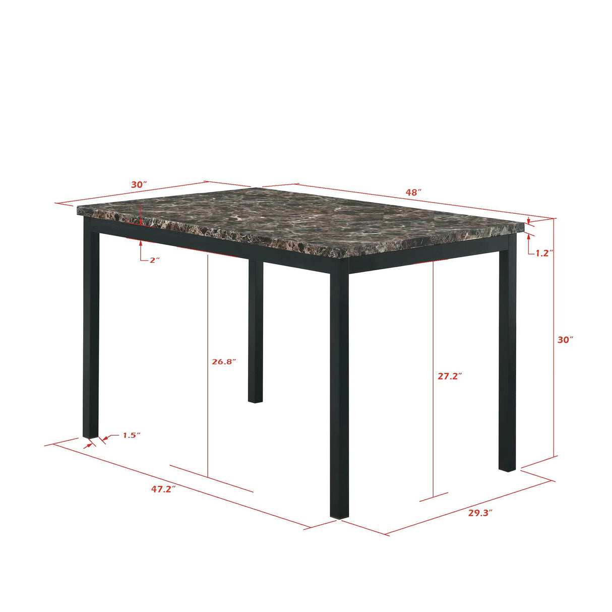 5 Piece Dinning Set With Faux Marble Top, Table & 4 Chairs - Black