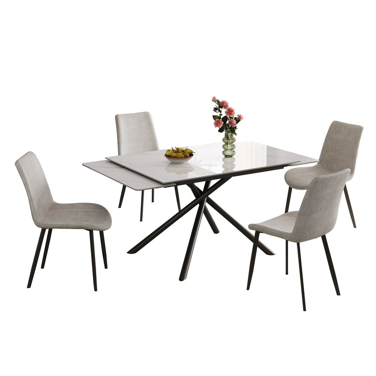 Retractable Sintered Stone Dining Table Set With Chairs