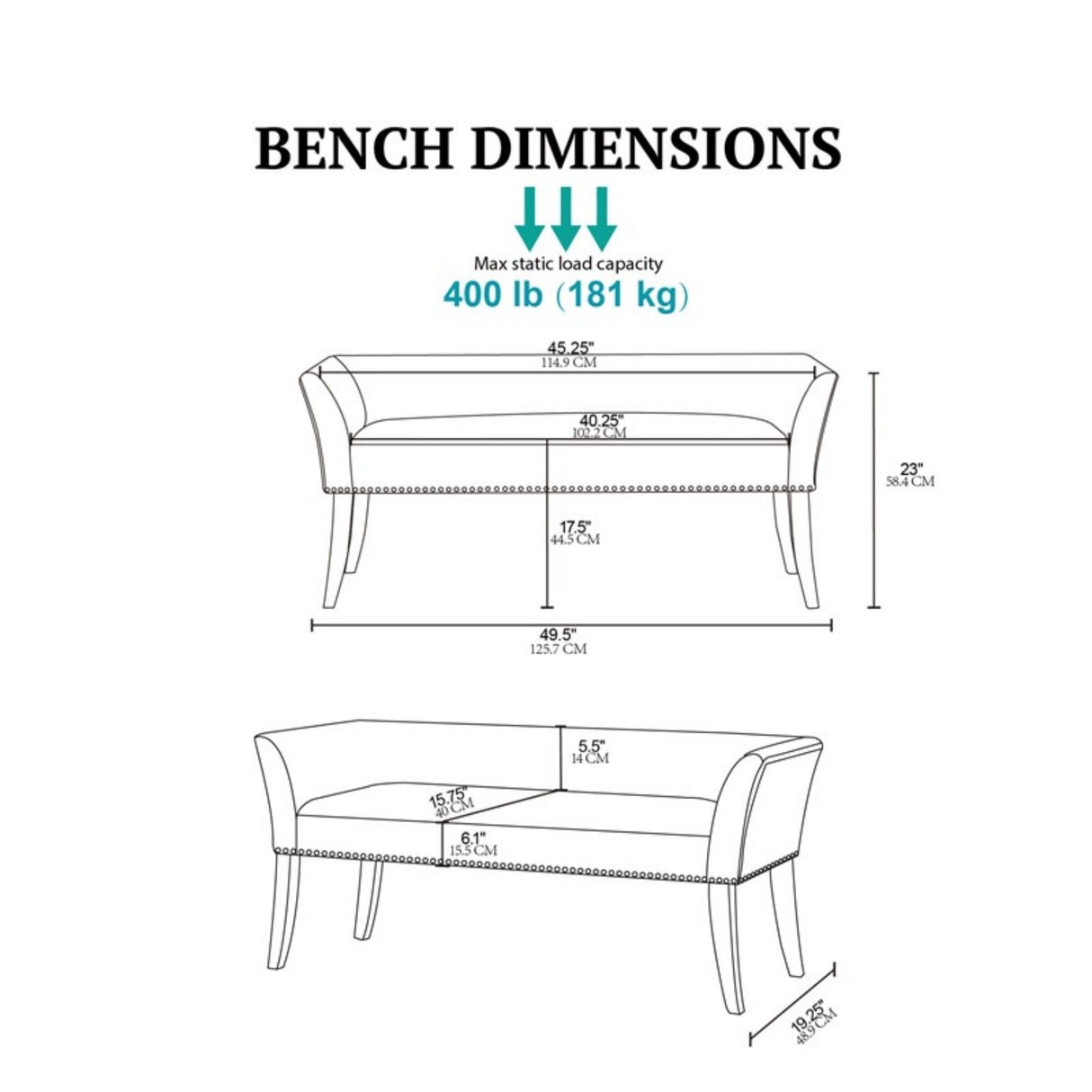 Elegant Design Bench Upholstery, Solid Wood Frame
