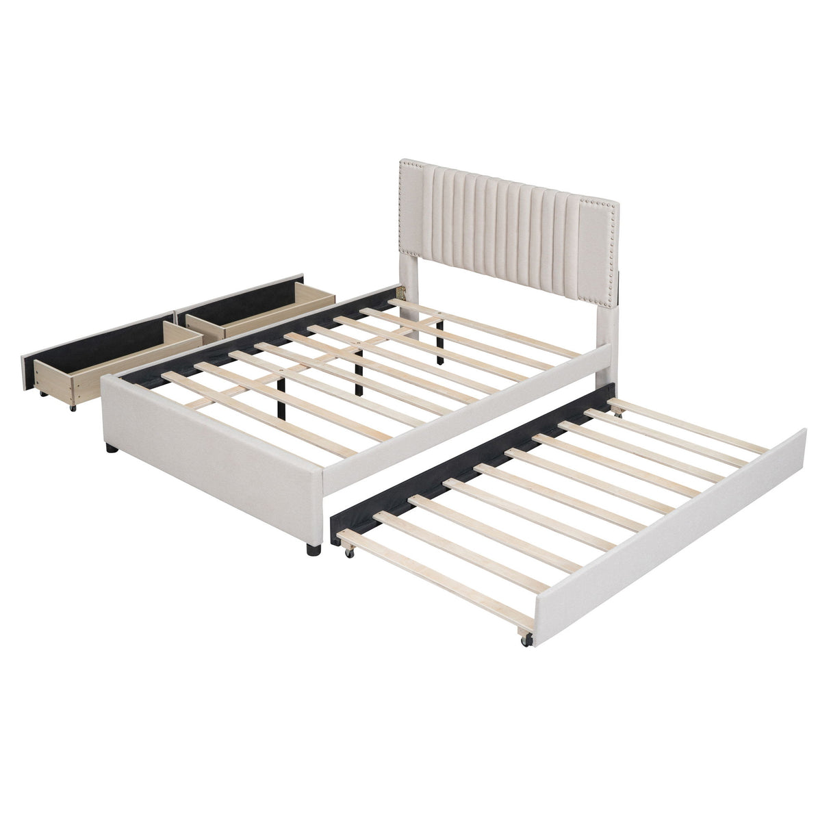 Upholstered Platform Bed With Drawers, Classic Headboard Design