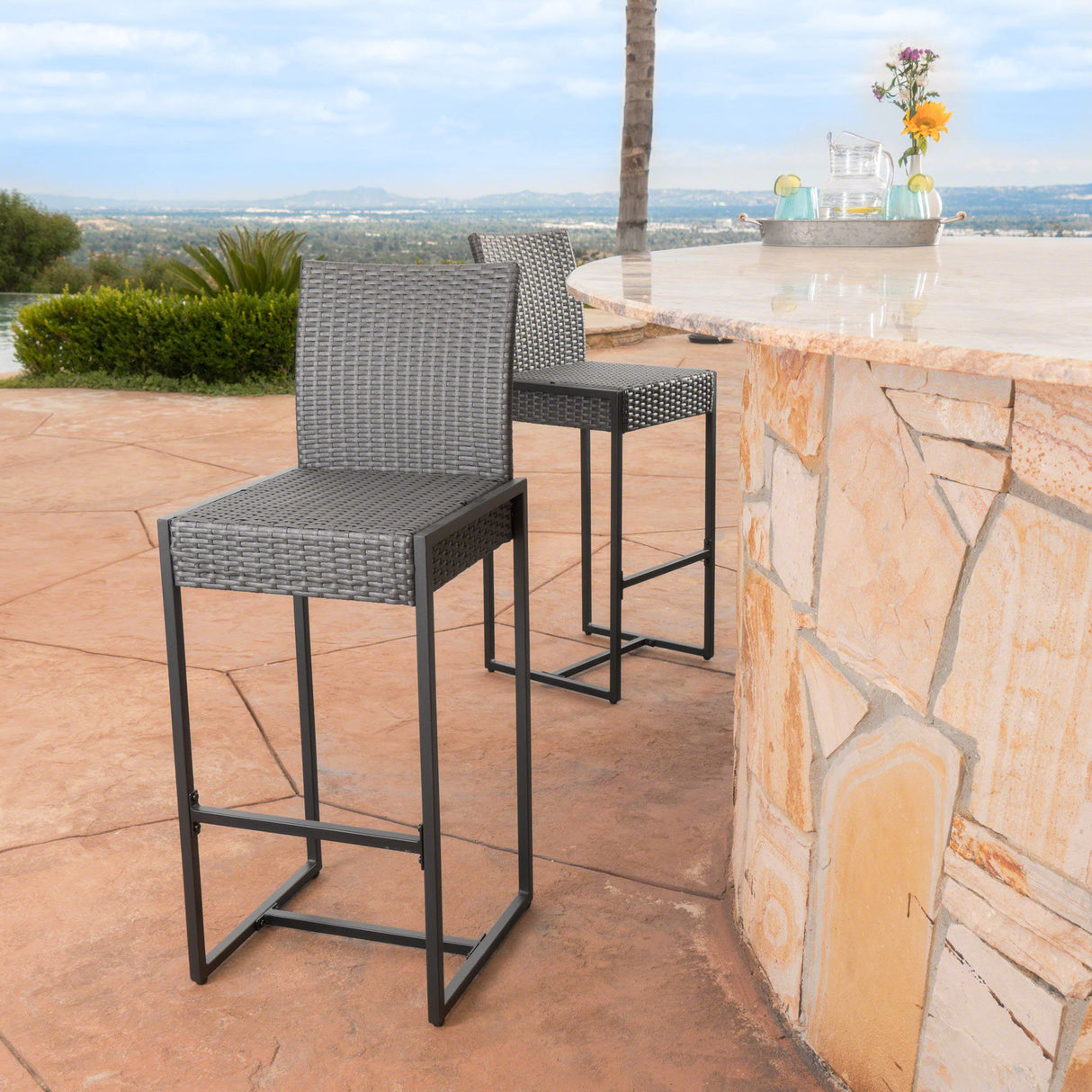 Outdoor Barstool With Hand Crafted Details (Set of 2)