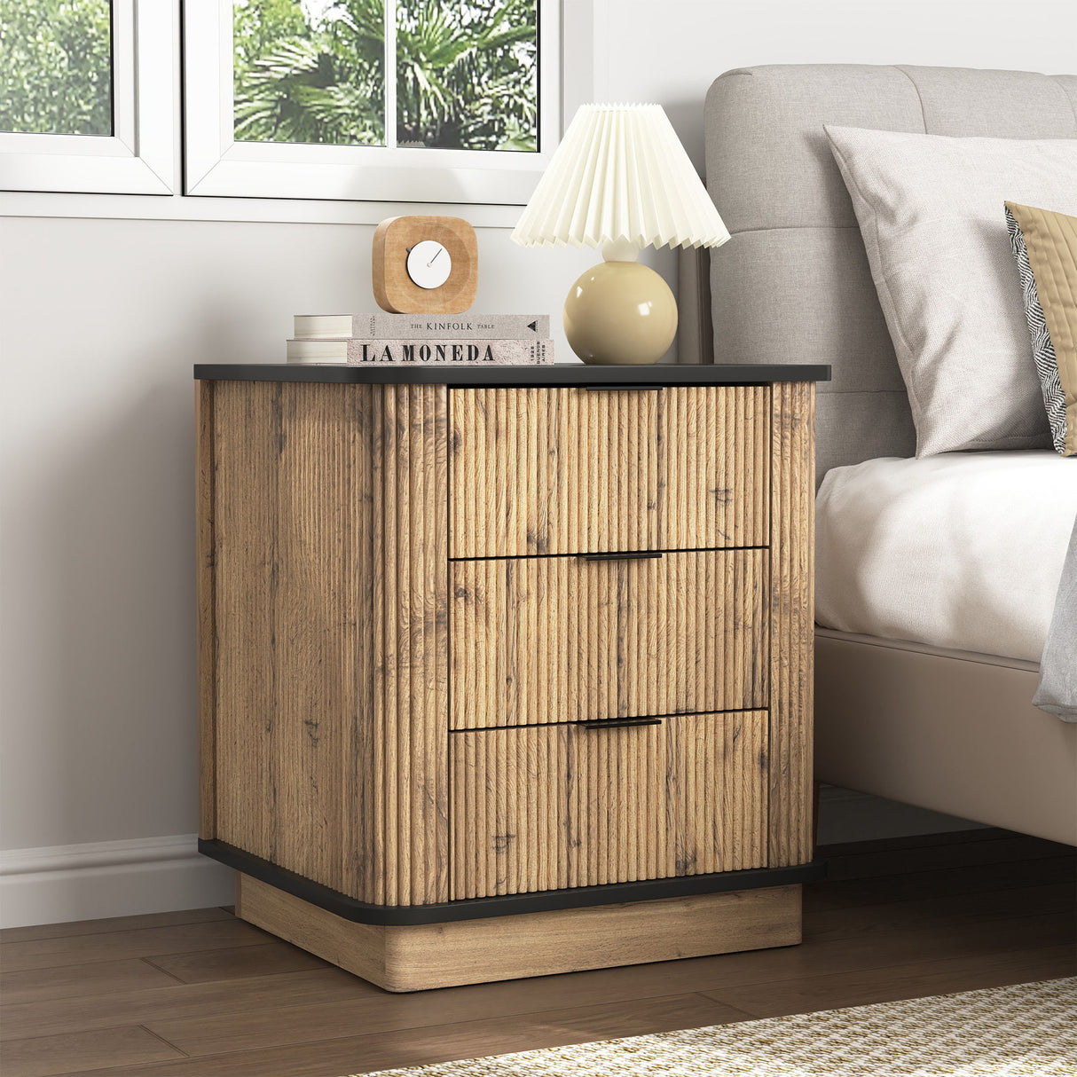 Multi Functional 3 Drawer Nightstand, Perfect For Storing Items Of Different Heights, A Perfect Combination Of Nature And Fashion - Black