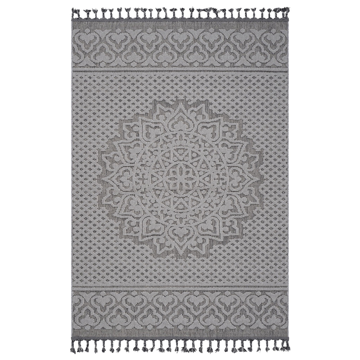Guros - 8' X 10' Medallion Indoor / Outdoor Area Rug - Gray / White
