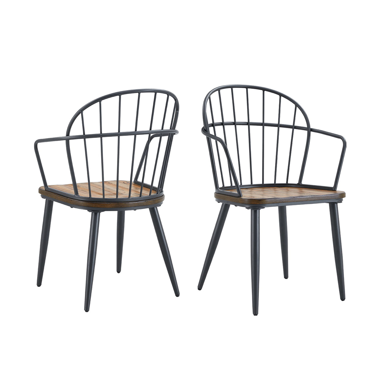 Industrial Inspired Indoor Dining Chair With Metal Legs And Birch (Set of 2) - Black / Natural