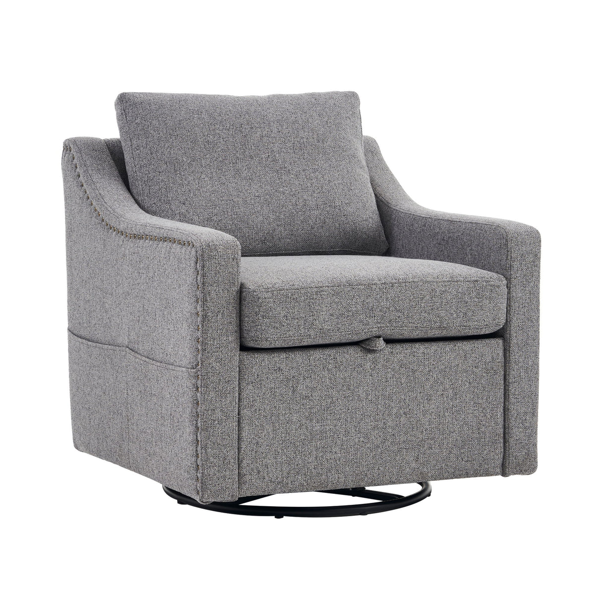 Linen Fabric 360° Swivel Accent Chair With Upholstered Back Pillow And Rivet Armrest