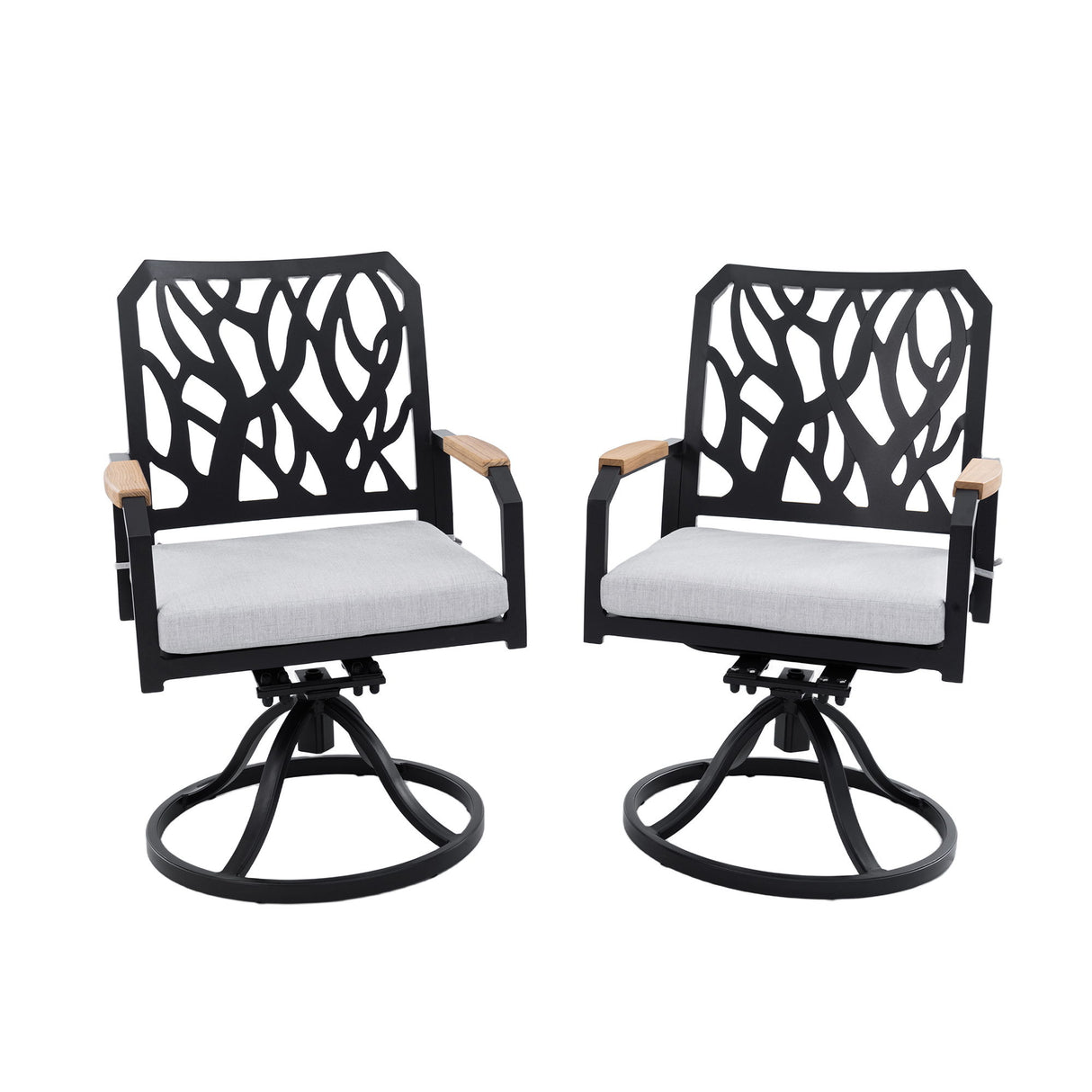 Outdoor Patio Swivel Rocker With Outdoor Grade Sunbrella Cushions, Branch Like Backrest (Set of 2) - Bourbon Brown