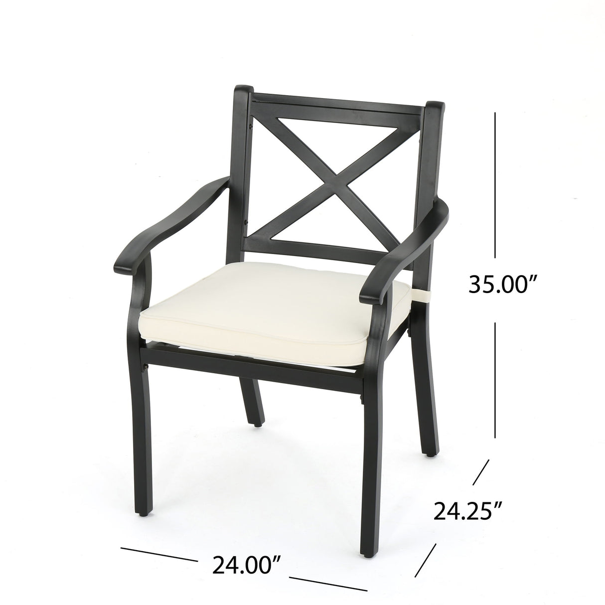 Outdoor Dining Chair Set With Water Resistant Cushions - Black / Ivory