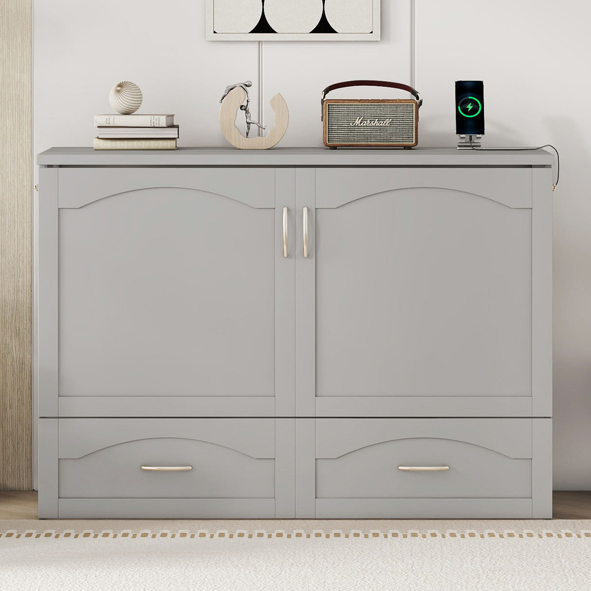 Murphy Wall Bed With Drawer And A Set Of Sockets & USB Ports, Pulley Structure Design