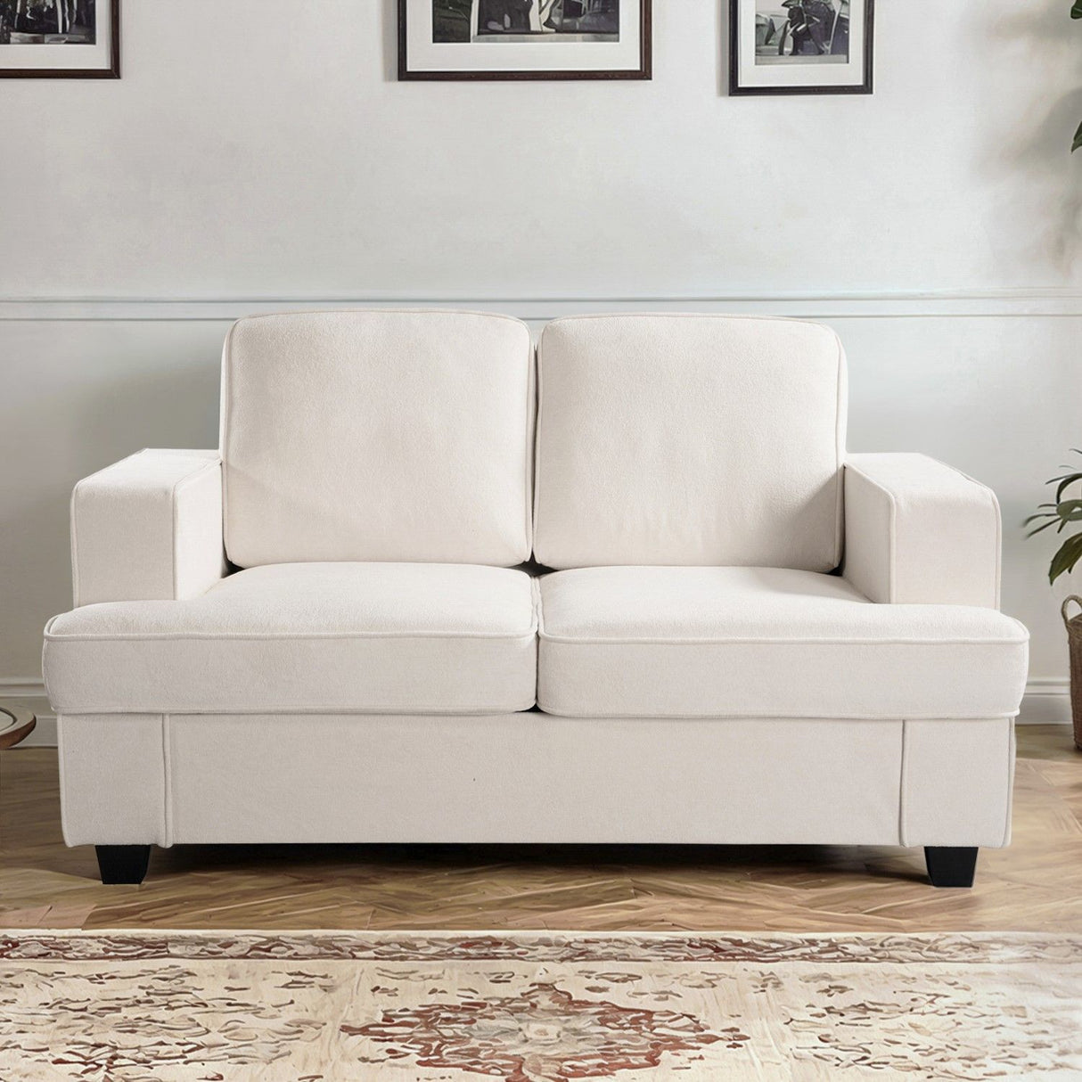 Modern Loveseat, Comfortable 2 Seater Couch With Deep Seating, Loose Back Cushions, Wide Arms