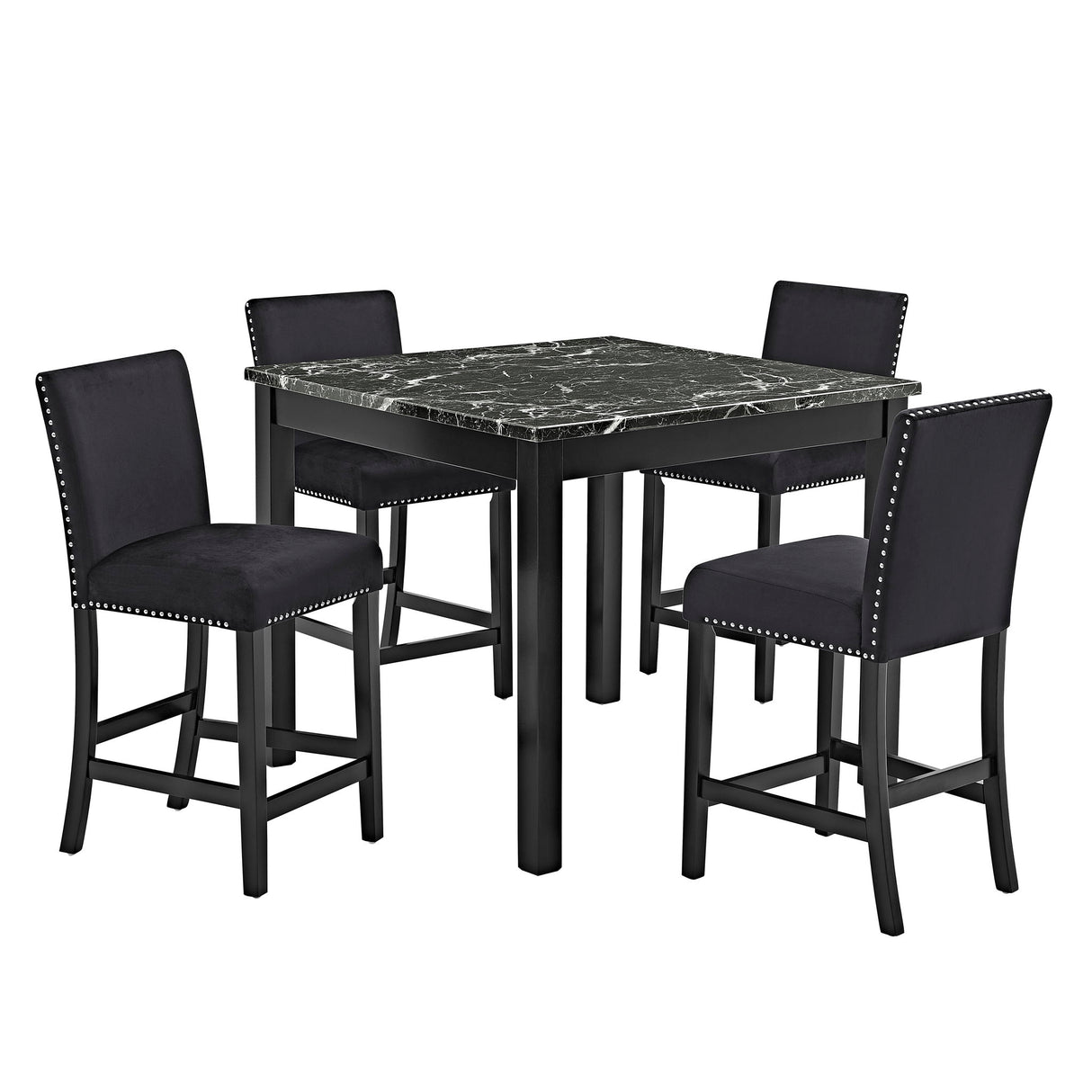 5 Piece Counter Height Dining Set With Table And Upholstered Chairs