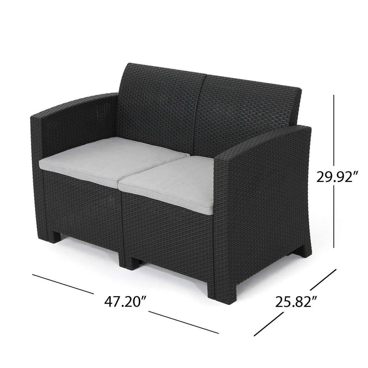 Zephyra - Outdoor 4 Piece Faux Wicker Rattan Chat Set With Water Resistant Cushions - Gray