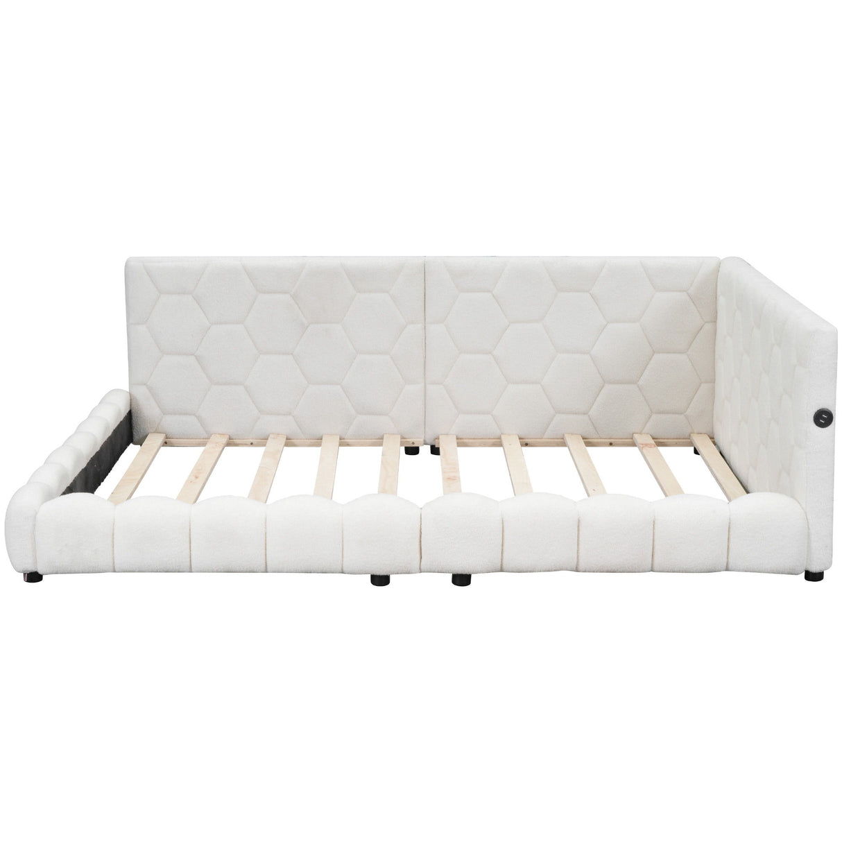 Upholstered Full Size Platform Bed With LED Belt And USB Ports - White