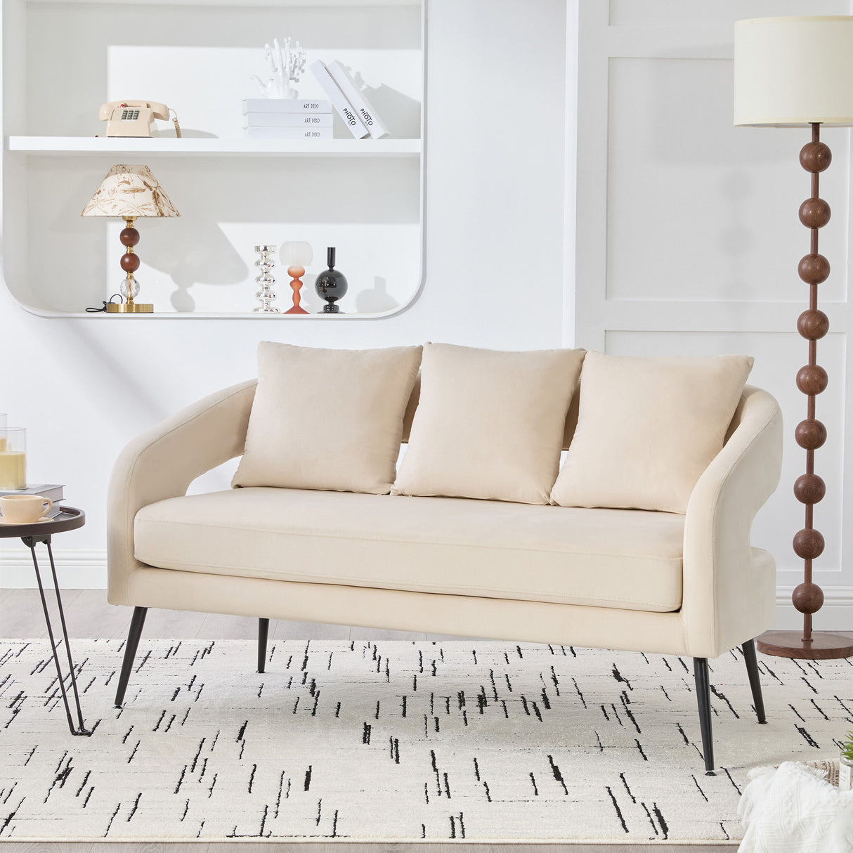 Open Back Loveseat Settee With 3 Pillows